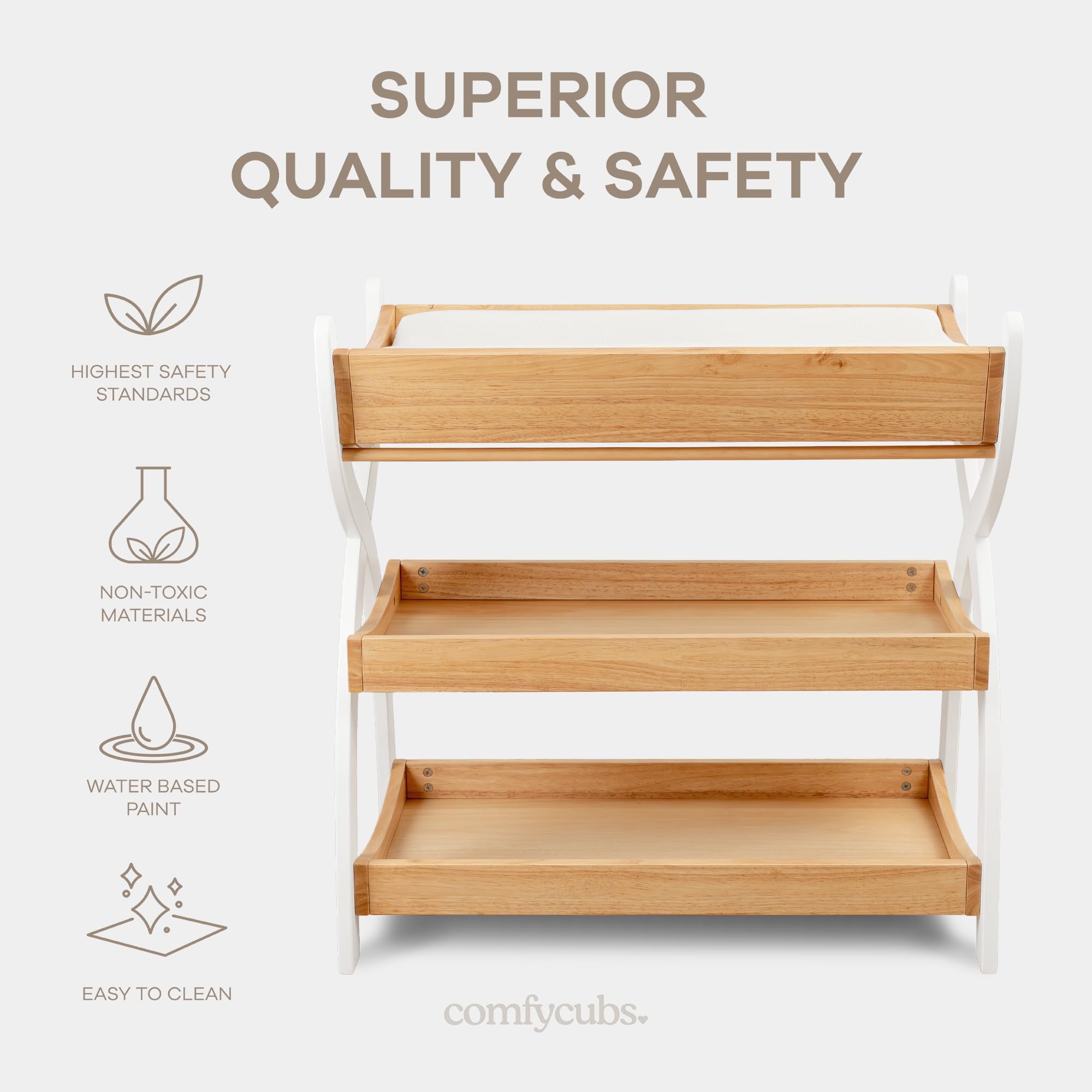 Wooden Baby Changing Table with Storage Shelves