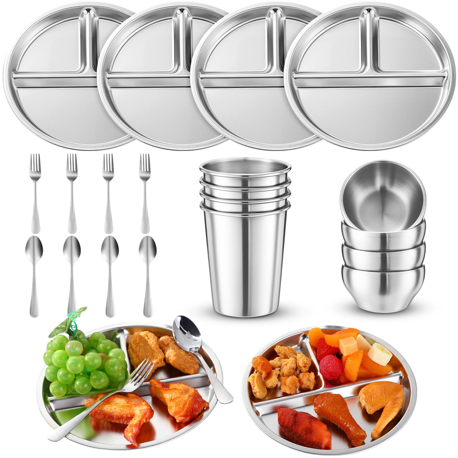 Pcs Stainless Steel Dishes Set 4 Stainless Steel Plates