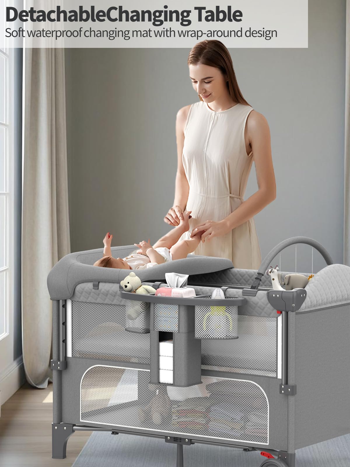 4-in-1 Adjustable Bedside Bassinet with Changing Table