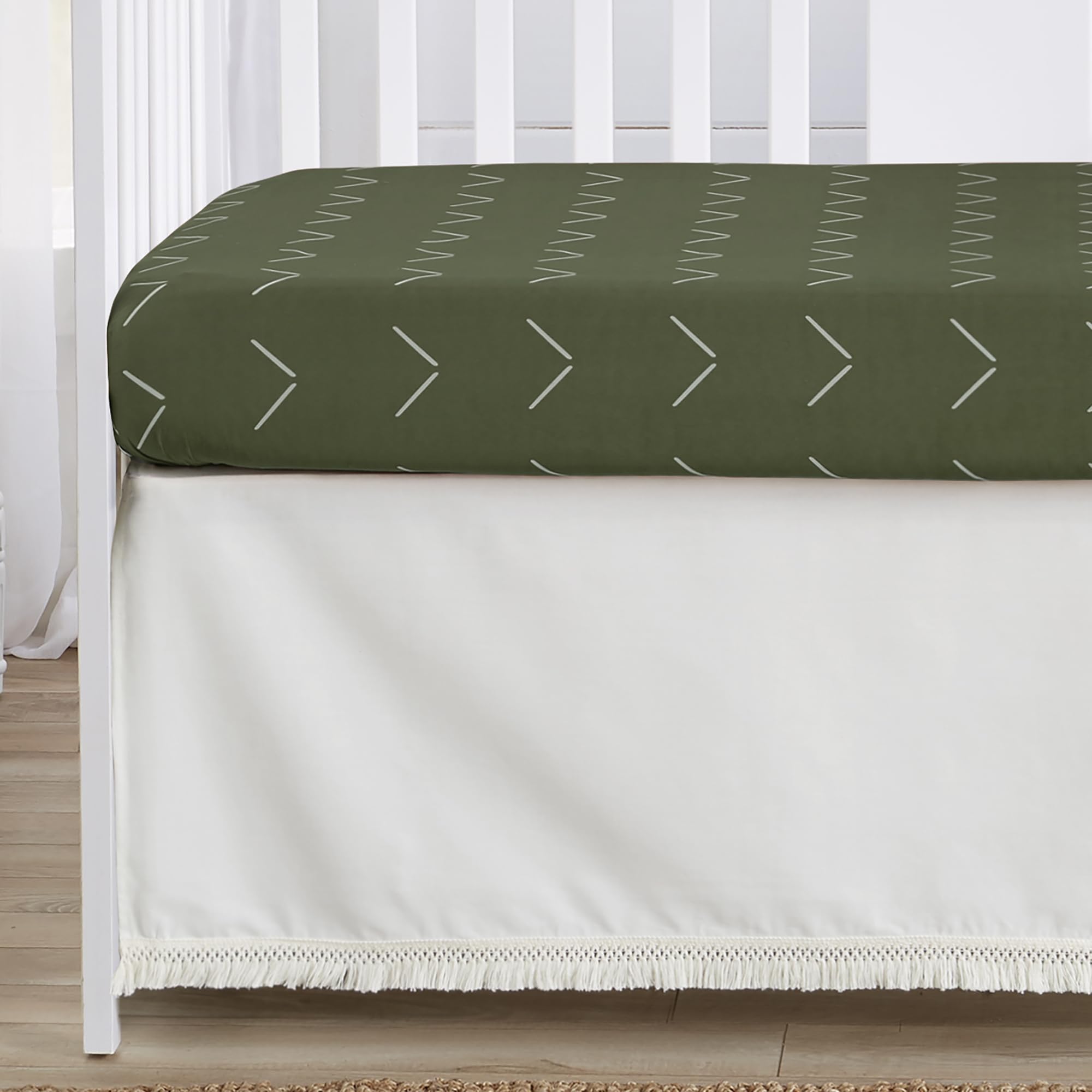 4-Piece Boho Crib Bedding Set - Sage Green Diamond Tufted