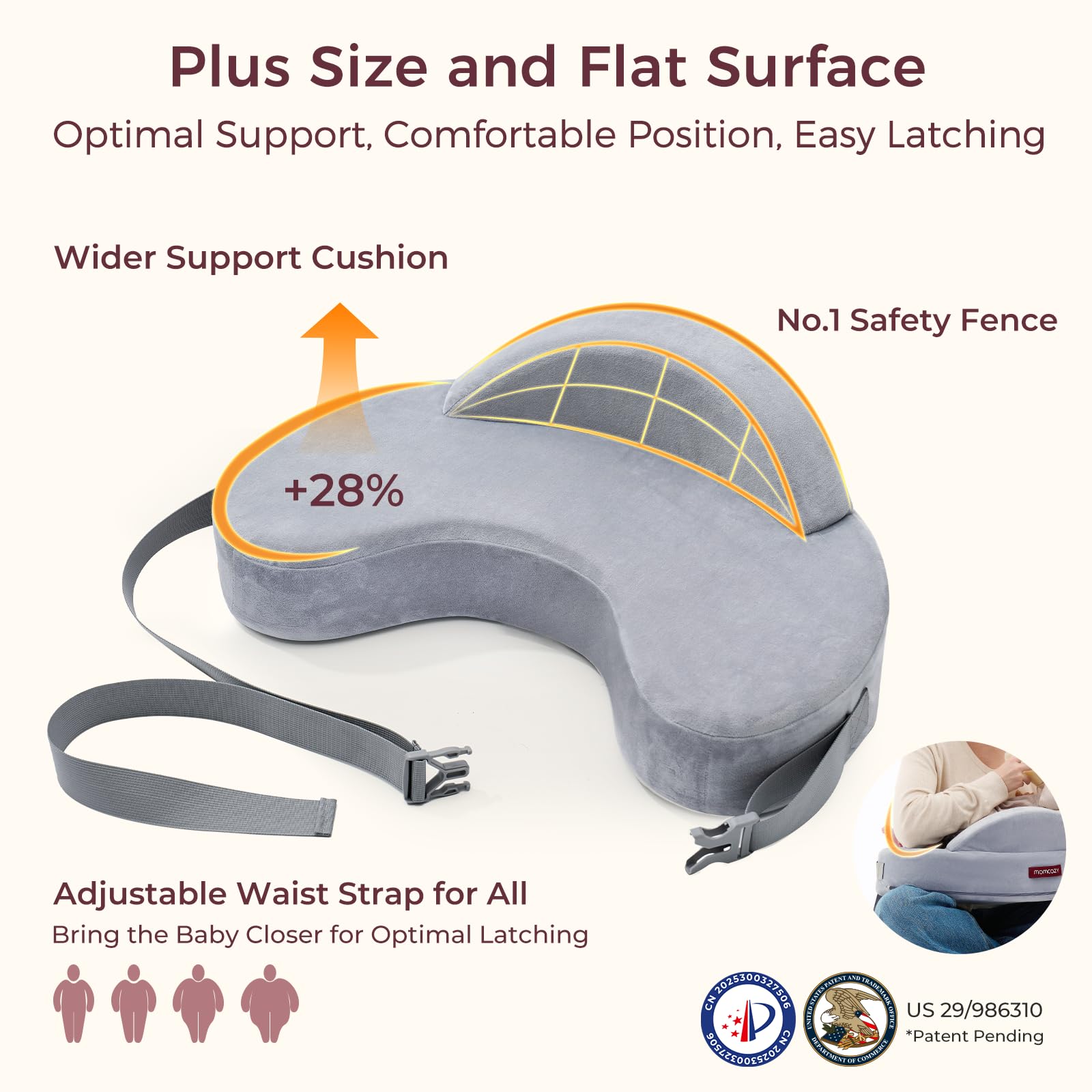 Momcozy Exclusive Memory Foam Nursing Pillow - Pioneering Safety Fence-Plus Size Breastfeeding Pillow for Ergonomic Comfort & Support-Easier and Healthier Nursing - Fit for All, Removable Cover