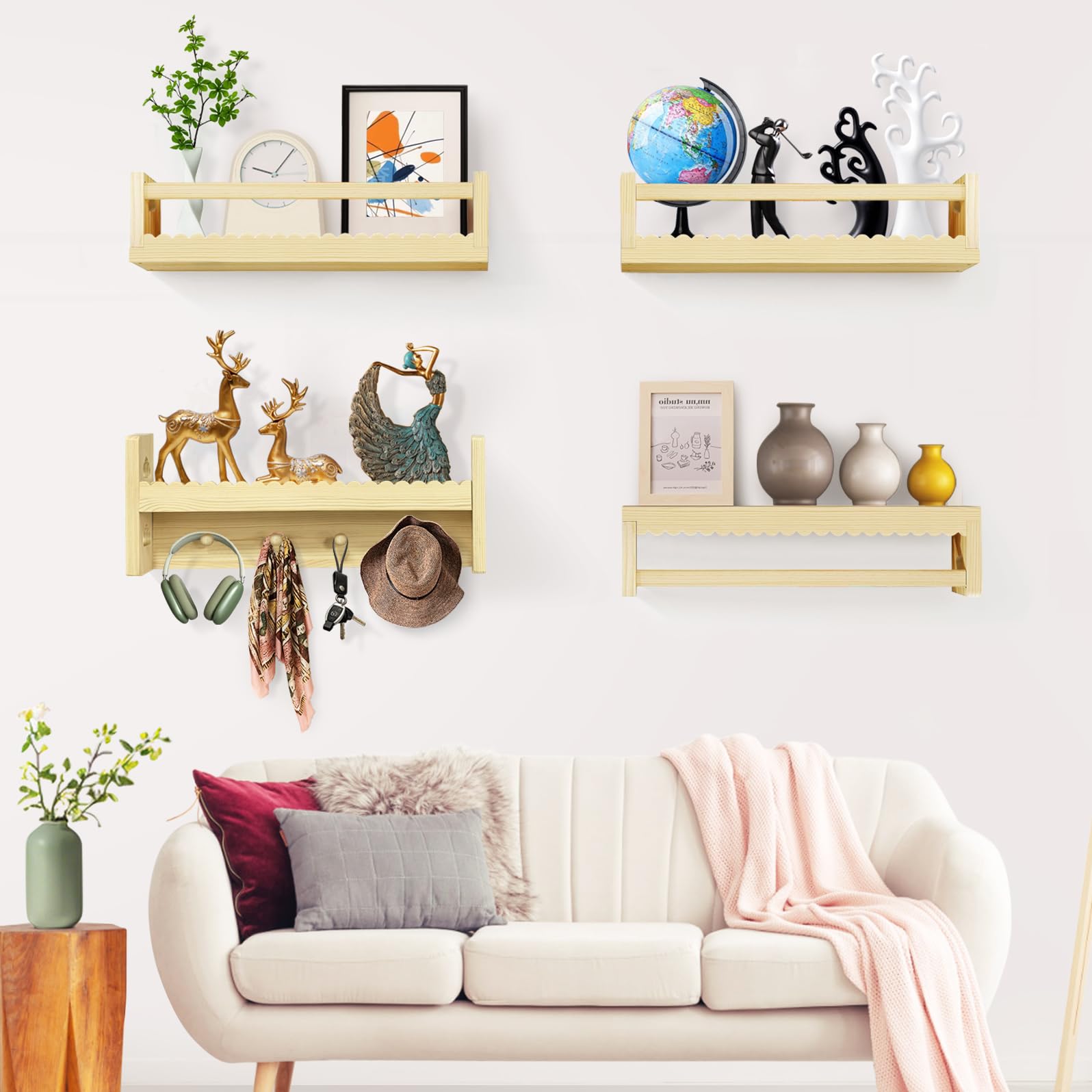 Floating Wall Bookshelf Set of 4 for Kids Room