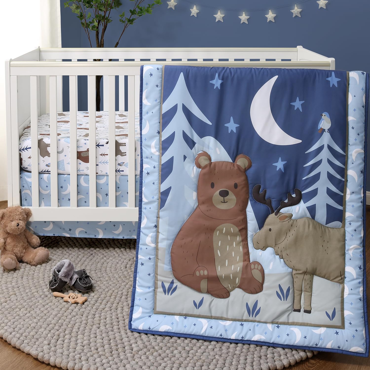 Woodland Crib Bedding Set - 3 Piece with Sheet, Quilt & Dust Ruffle