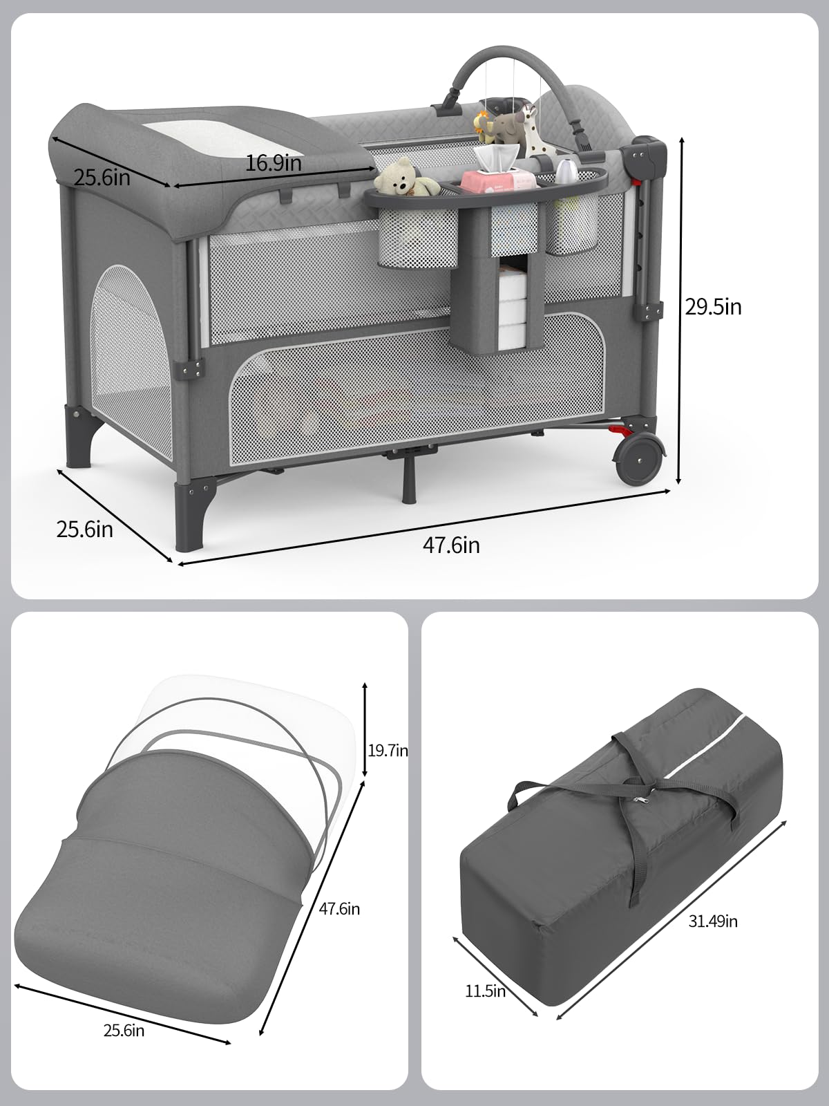 4-in-1 Adjustable Bedside Bassinet with Changing Table