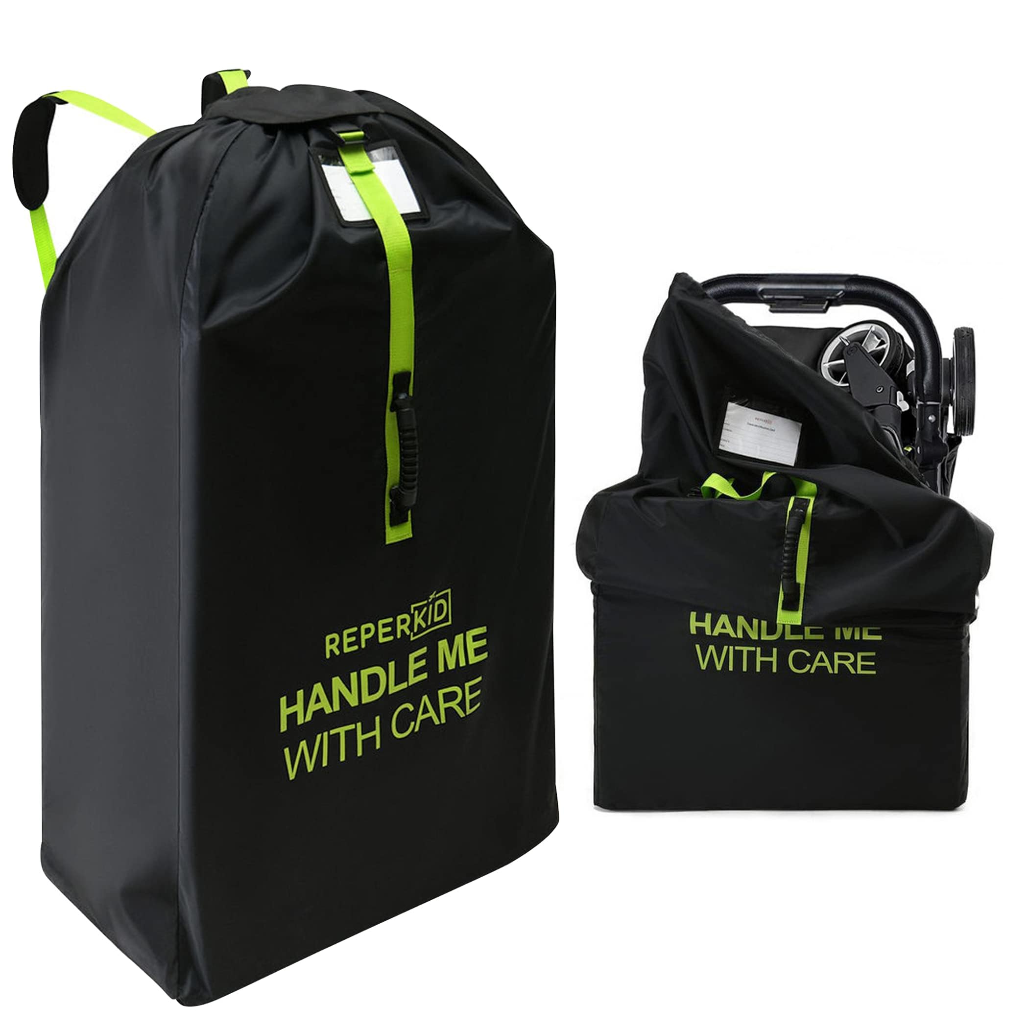 Large Stroller Bag for Airplane Travel, Black & Green, 47" H x 24" W x 15" D, Fits Most Large