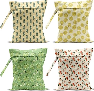 4 Pack Cute Fruit Wet Bag Waterproof Washable Reusable iaper Travel Beach Pool