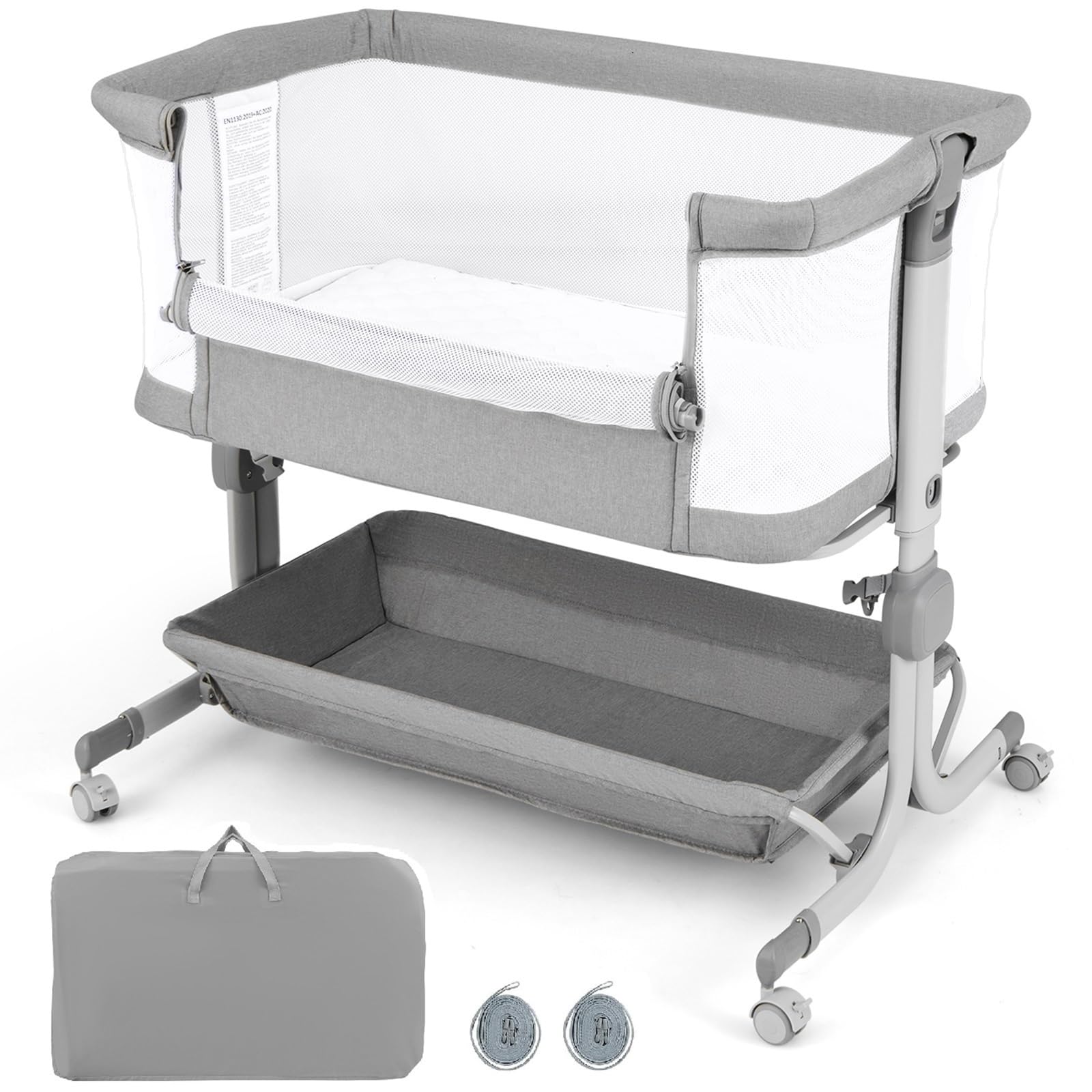 3 in 1 Baby Bassinet, Bedside Sleeper with Comfy Mattress, Wheels