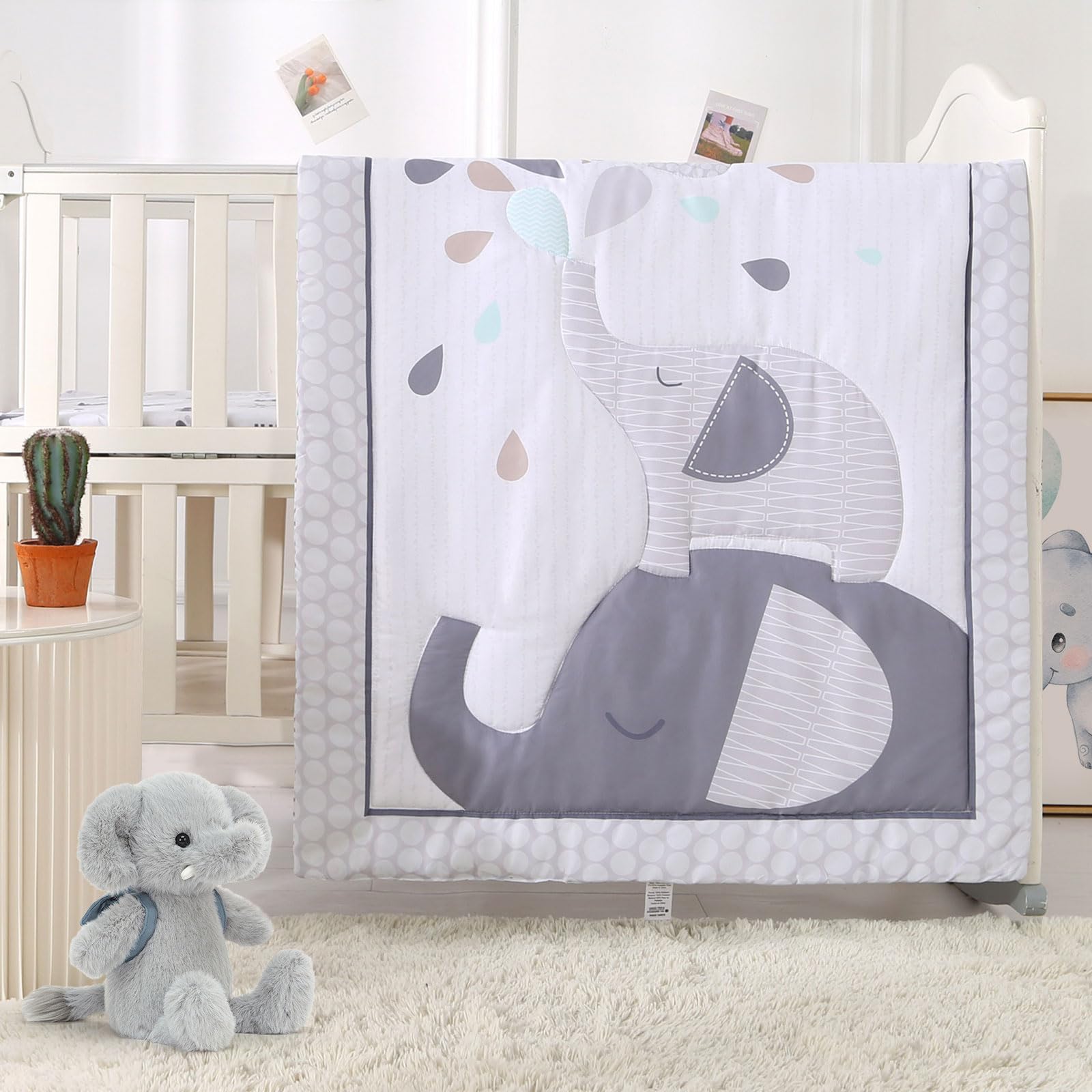 Elephant Crib Bedding Set for Boys Gray 3 Piece