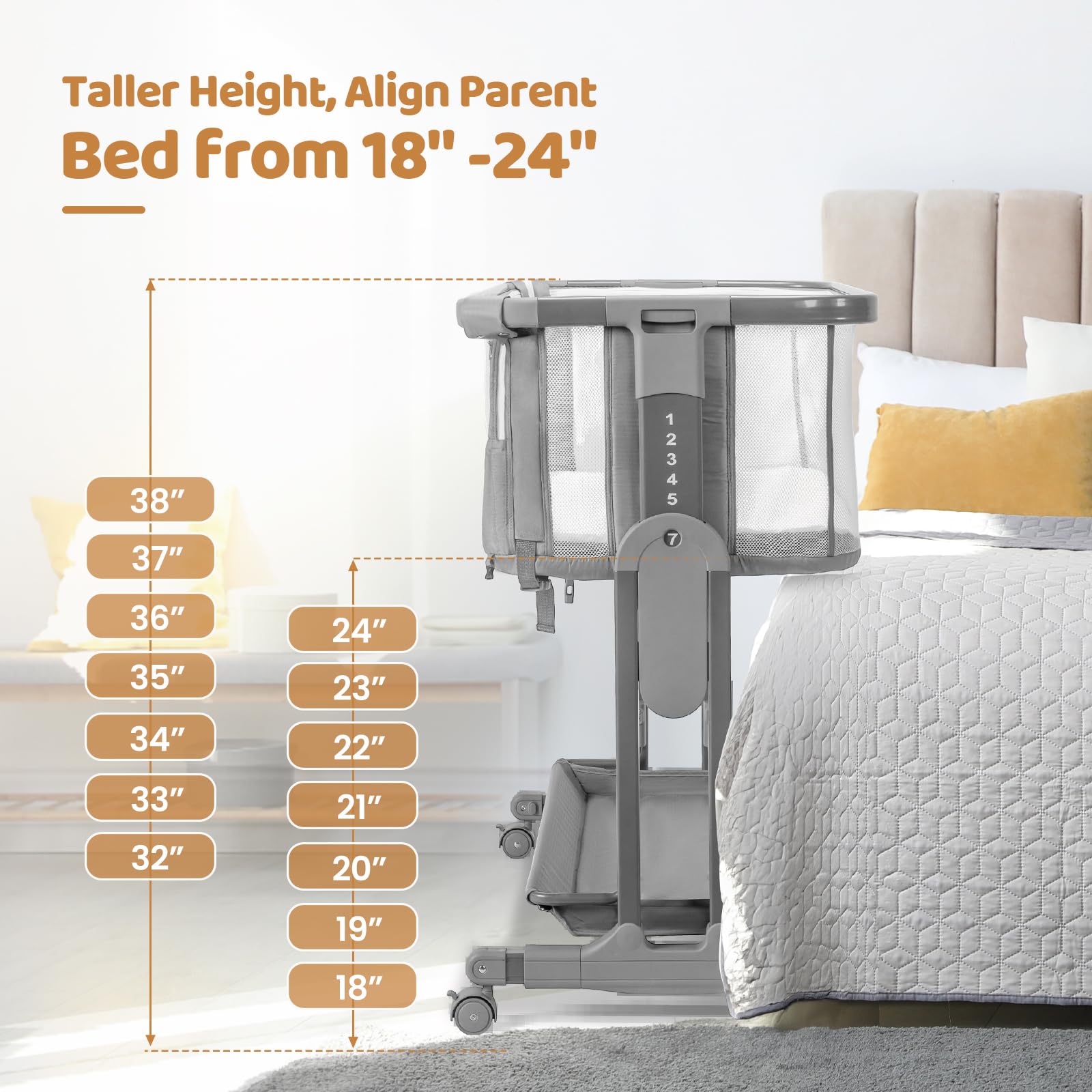 Bedside Baby Bassinet with Adjustable Height