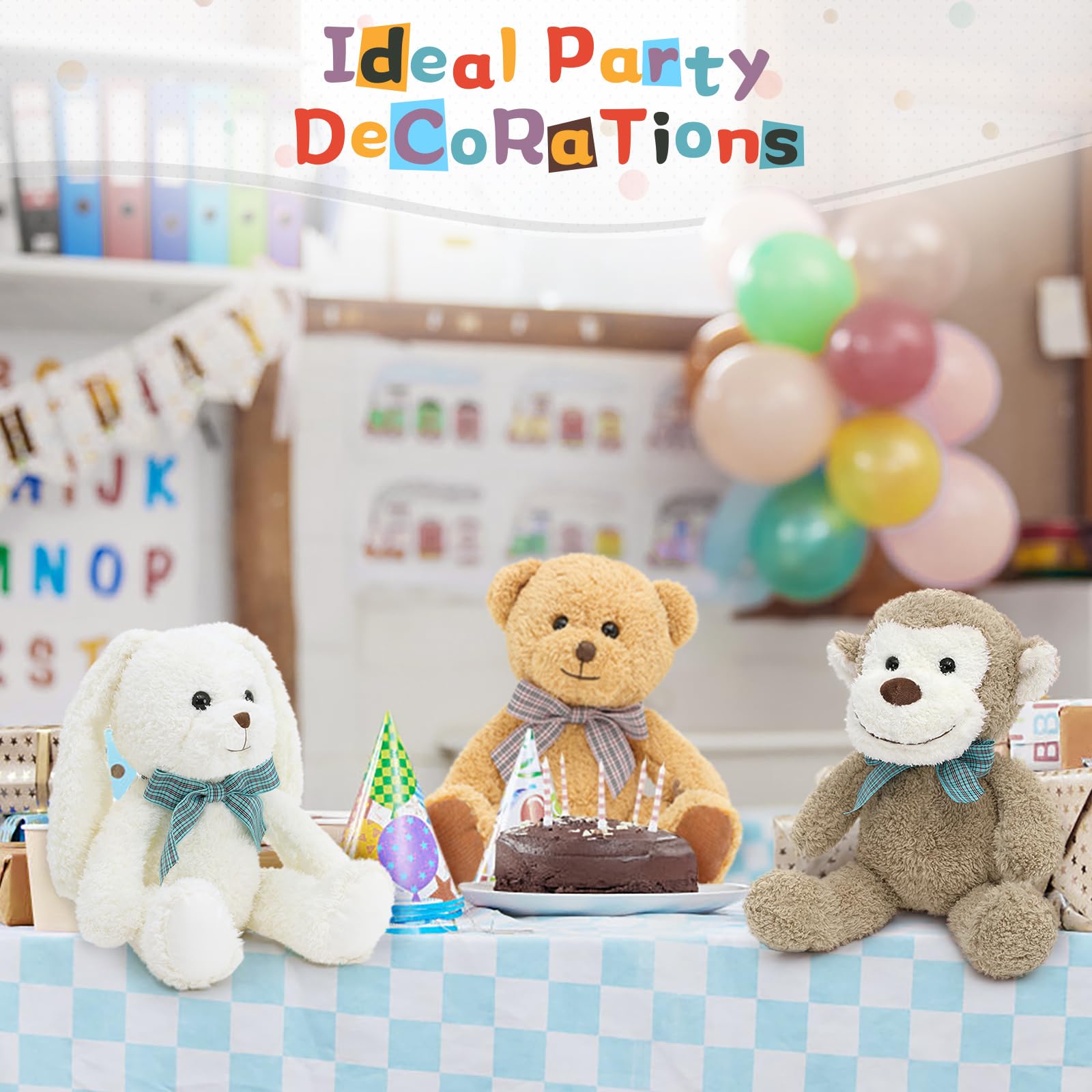 13 inch Stuffed Animals Bulk, 8 Pack Assorted Animals Plush Toy Set with Teddy Bear