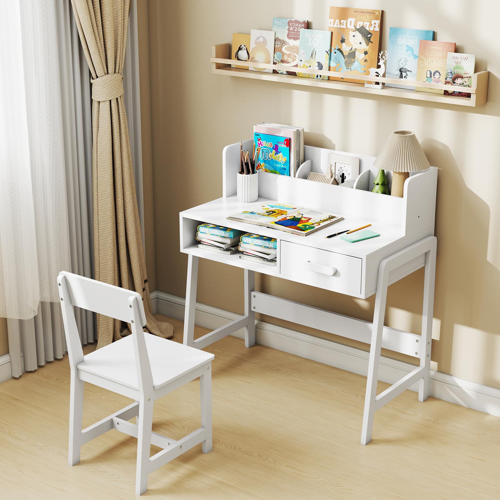 Kids Study Desk and Chair Set with Storage
