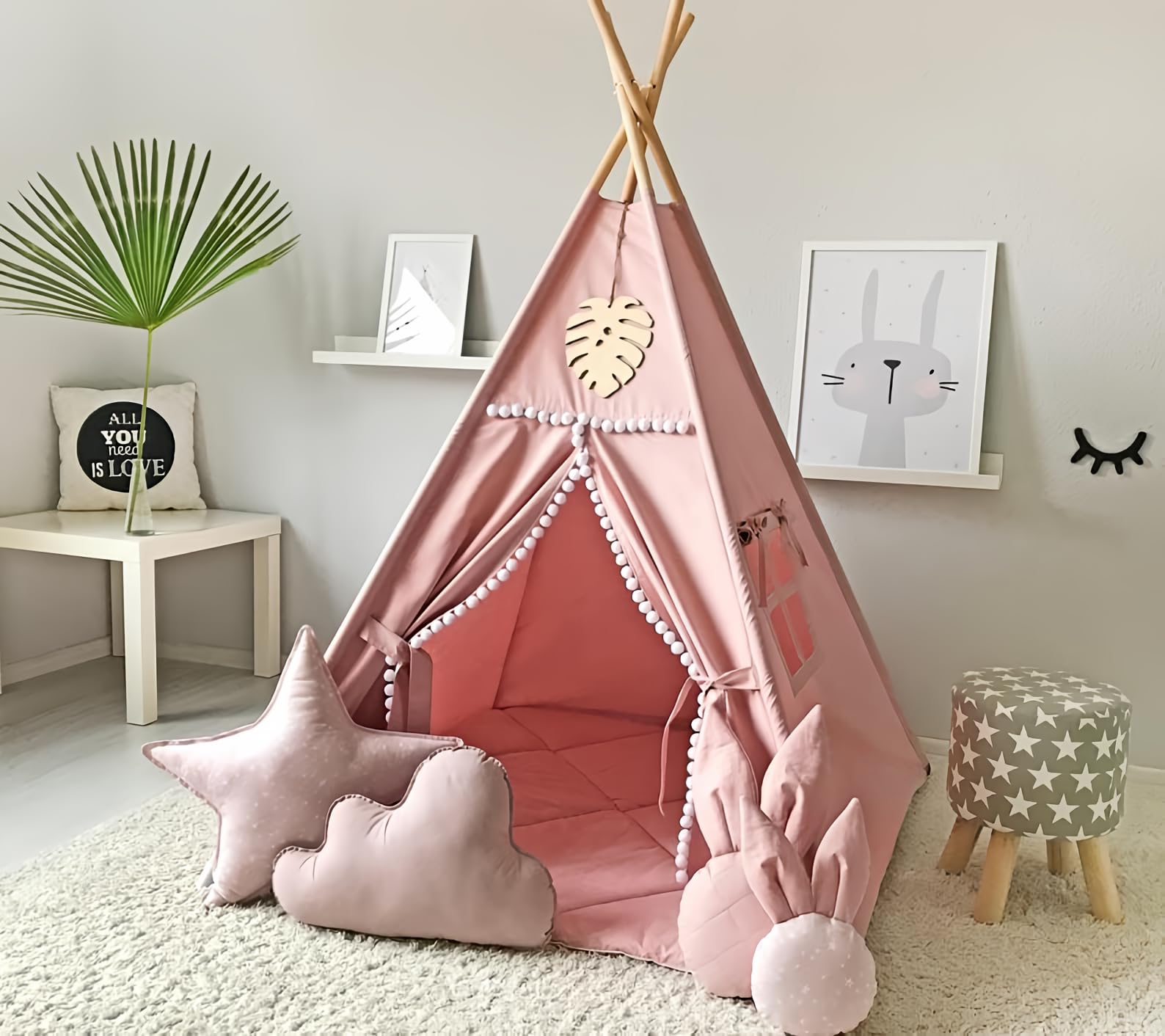 Kids Teepee Tent with Pom Pom Decoration