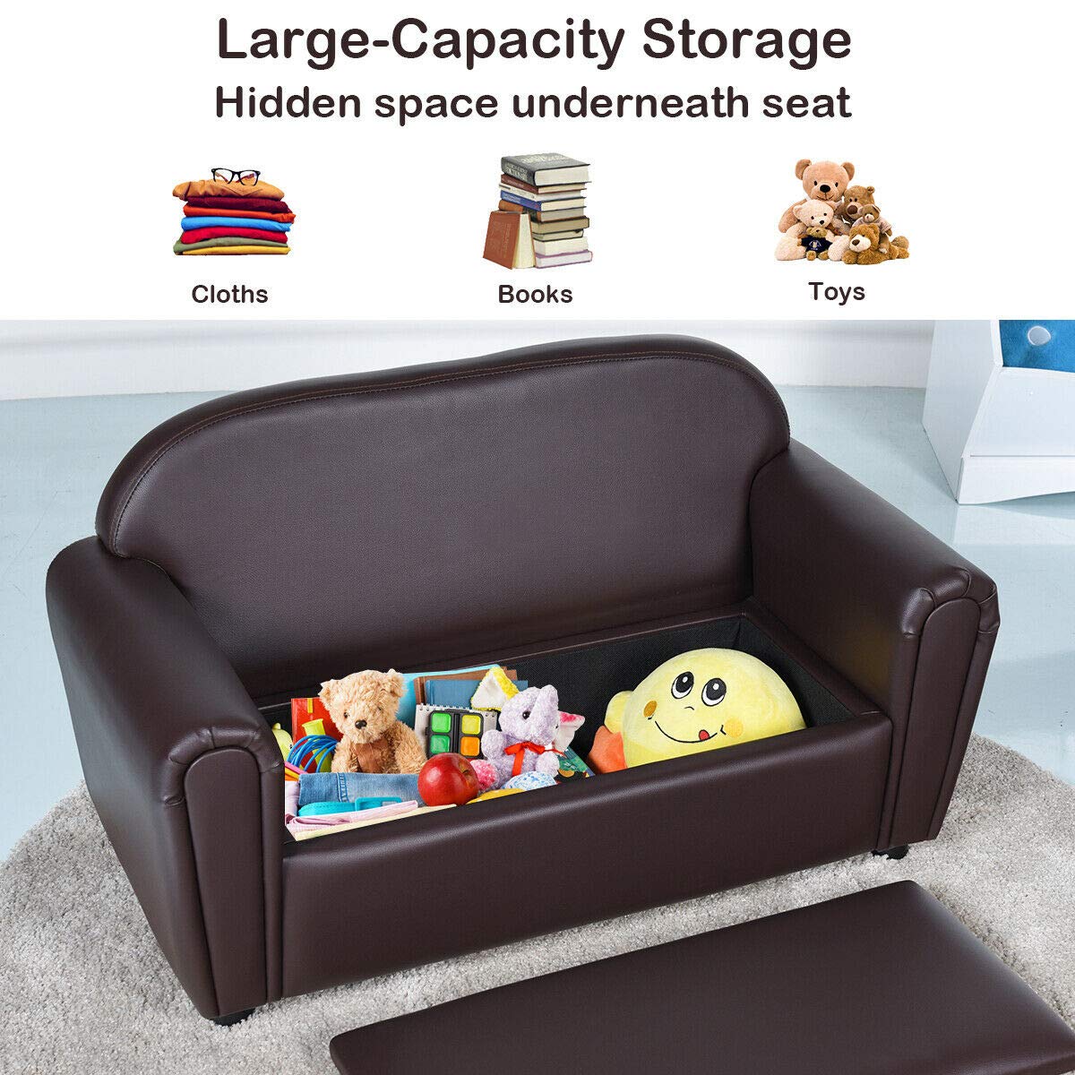 Kids Sofa with Storage - Double Seat Toddler Couch