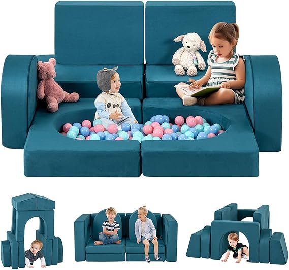 16PCS Kids Couch, Modular Kids Play Couch for Toddlers, 1000+DIY Convertible Kid Sofa