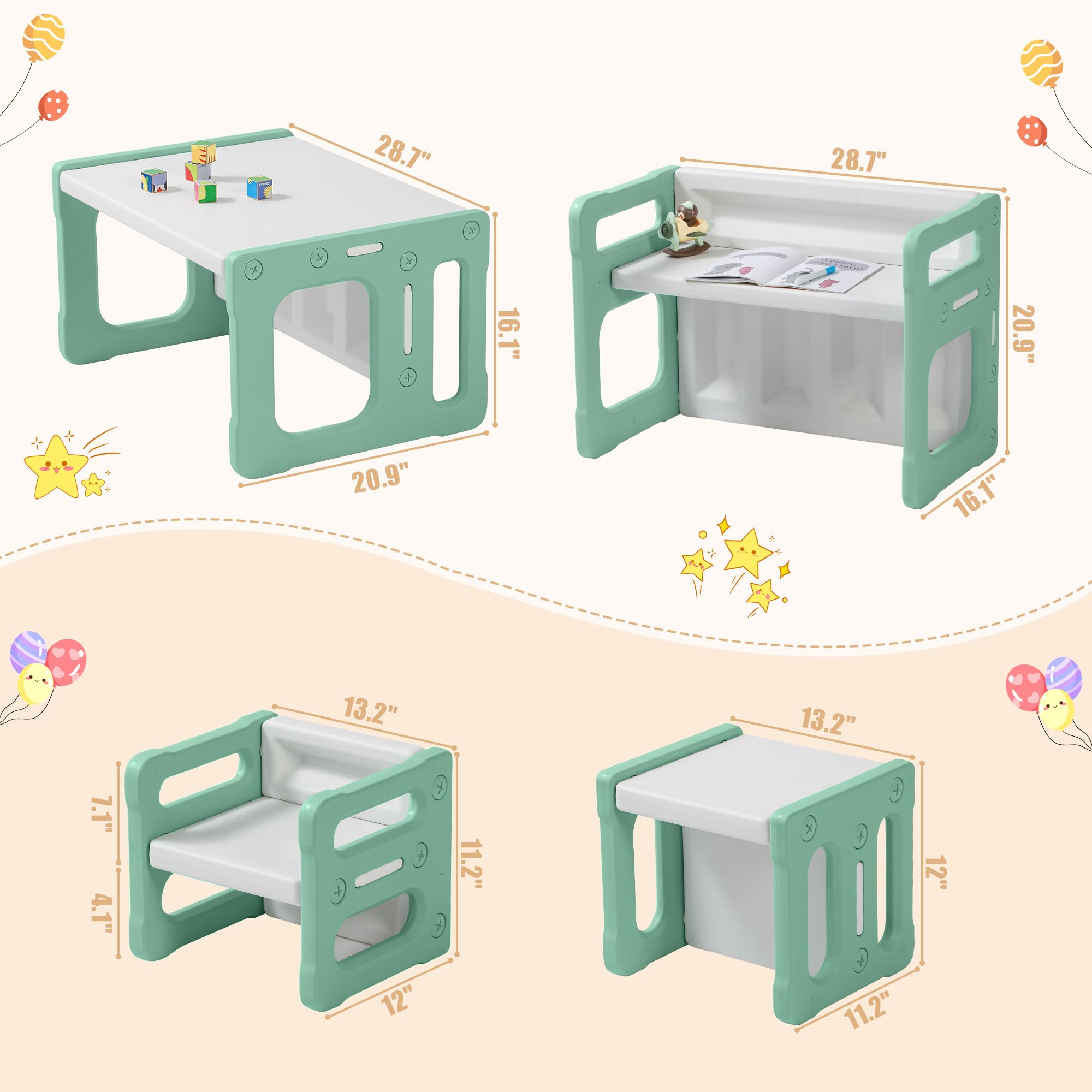 3-in-1 Montessori Activity Table and Chairs Set for Toddlers
