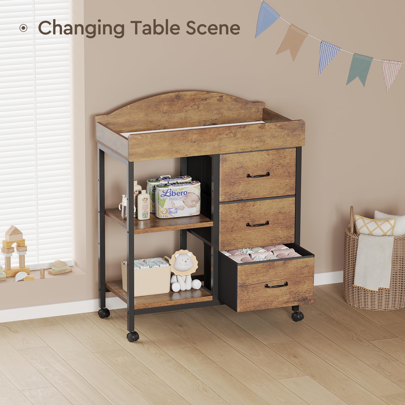 Baby Changing Table Dresser with Drawers and Shelves