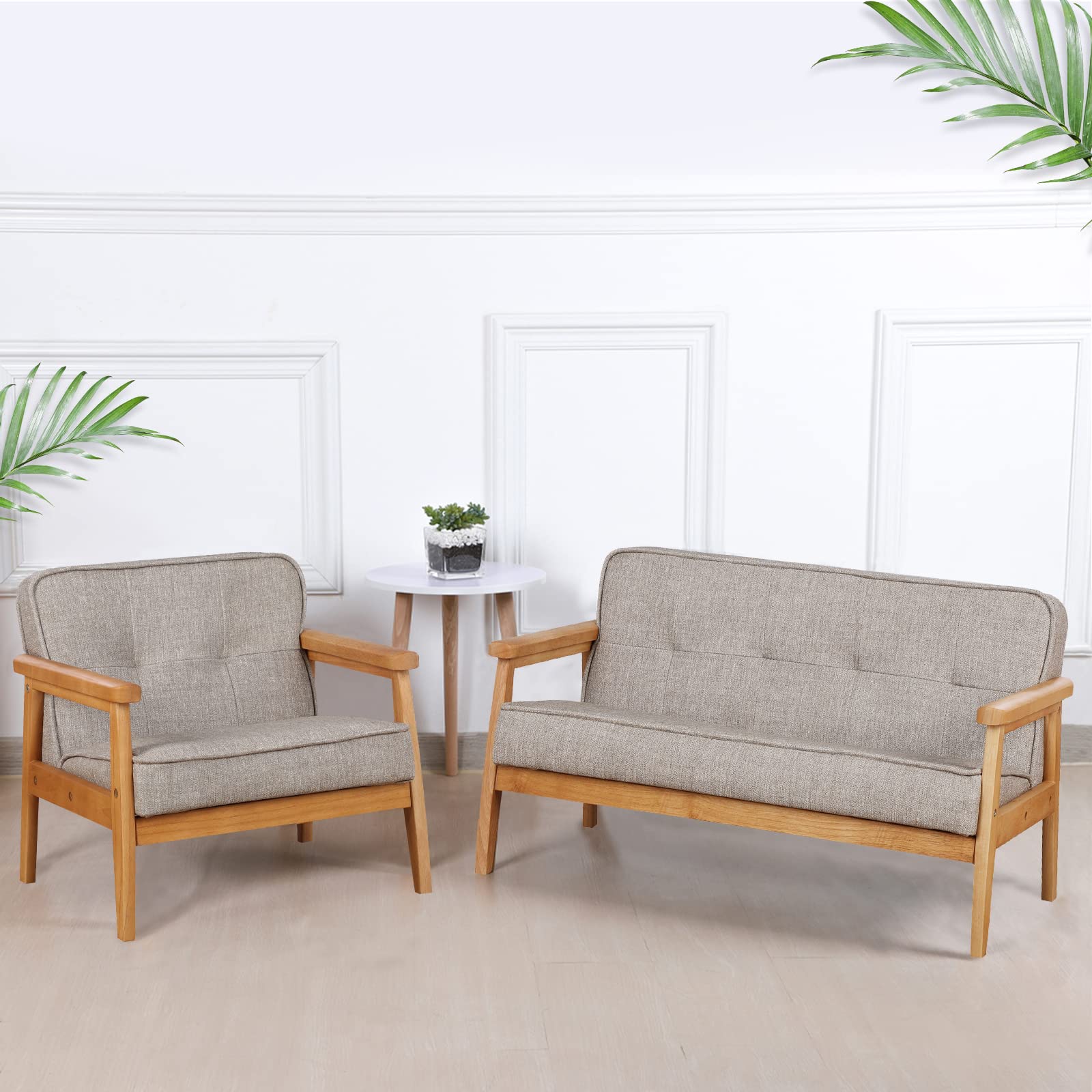 Upholstered Armrest Chair with Solid Wood Structure and Linen Fabric for Kids
