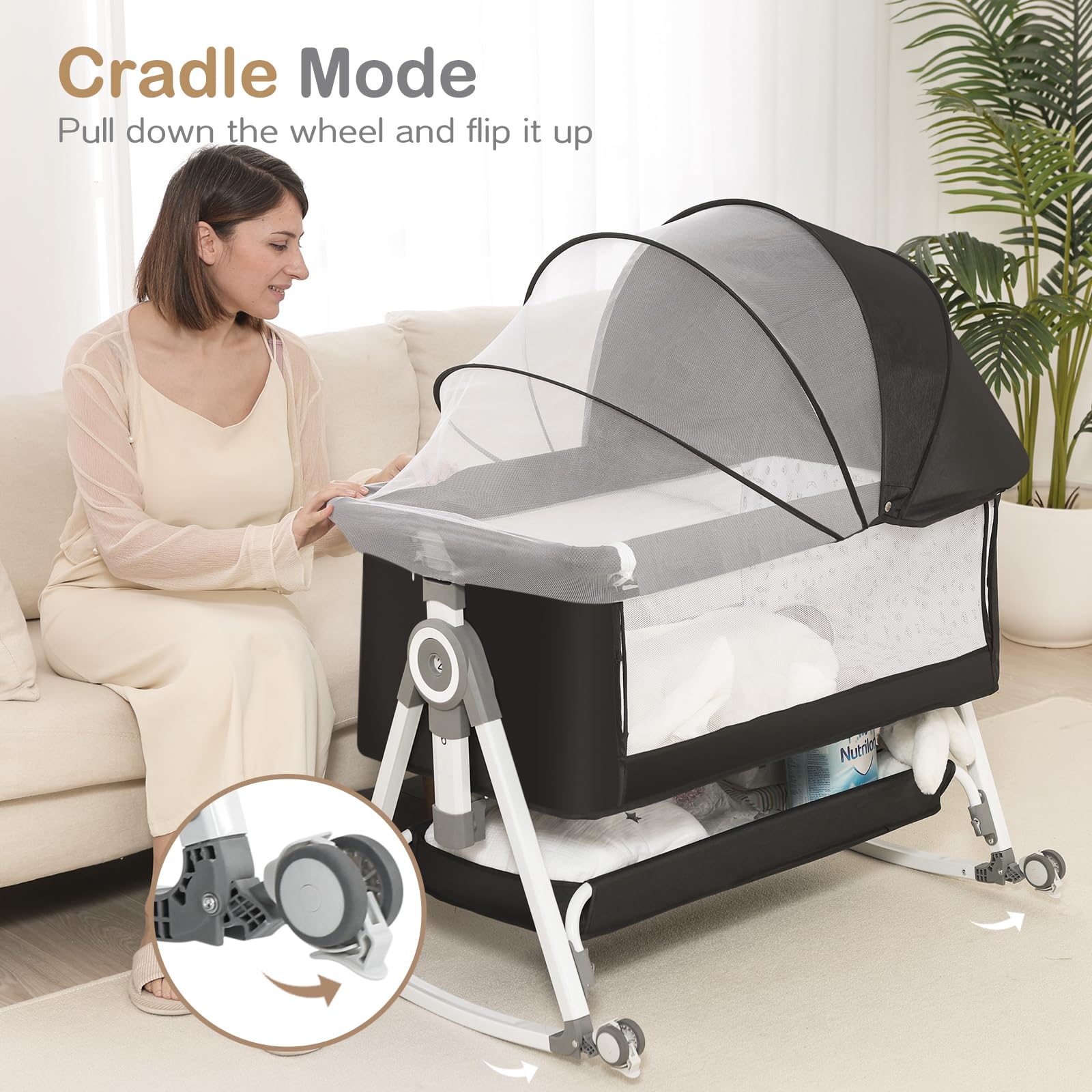 4-in-1 Bedside Bassinet with Adjustable Height
