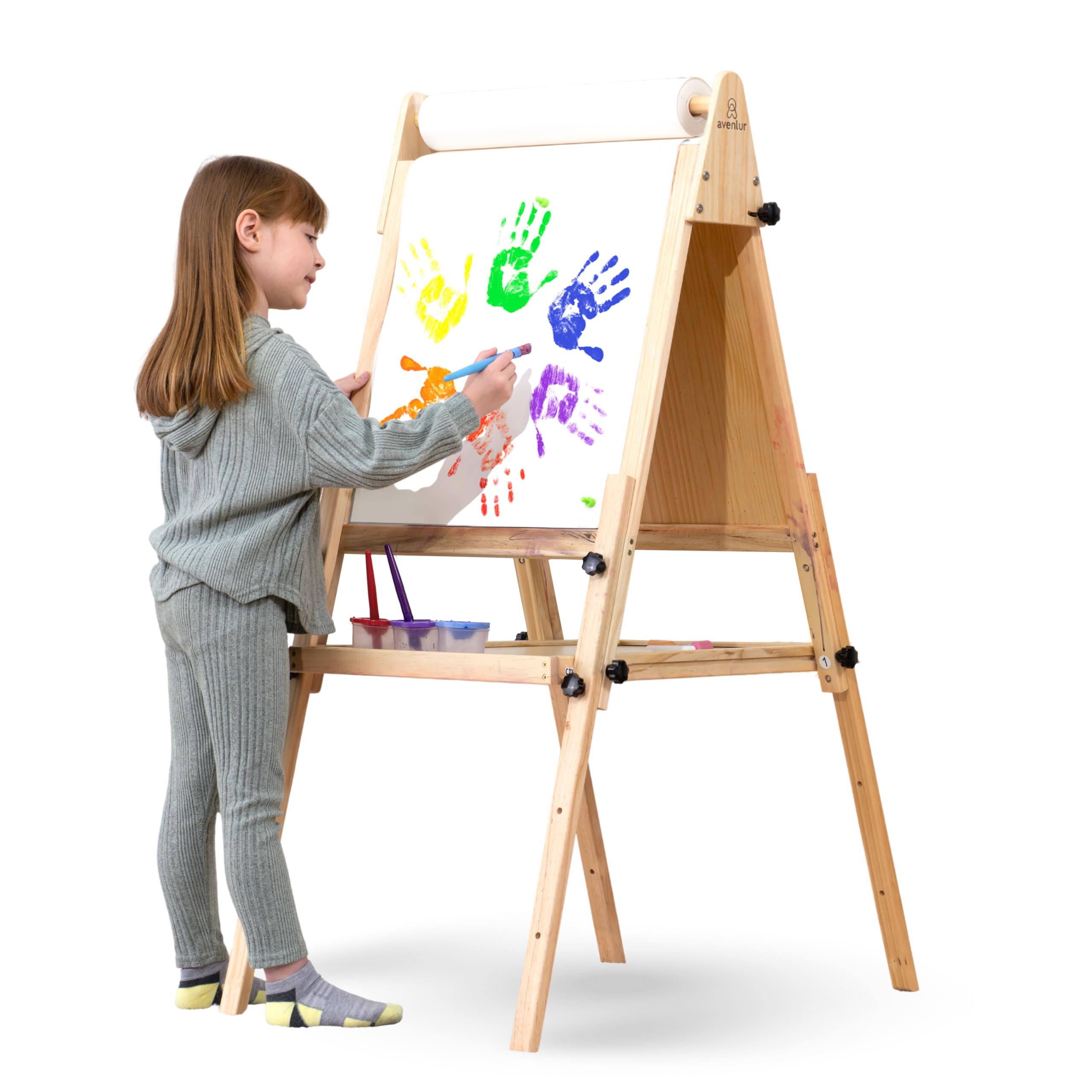 Avenlur Adjustable Height Easel for Kids and Adults - Multifunctional Art Station with Chalkboard, Ideal for Painting, Drawing, and Display - Foldable Wooden Stand with Storage Tray