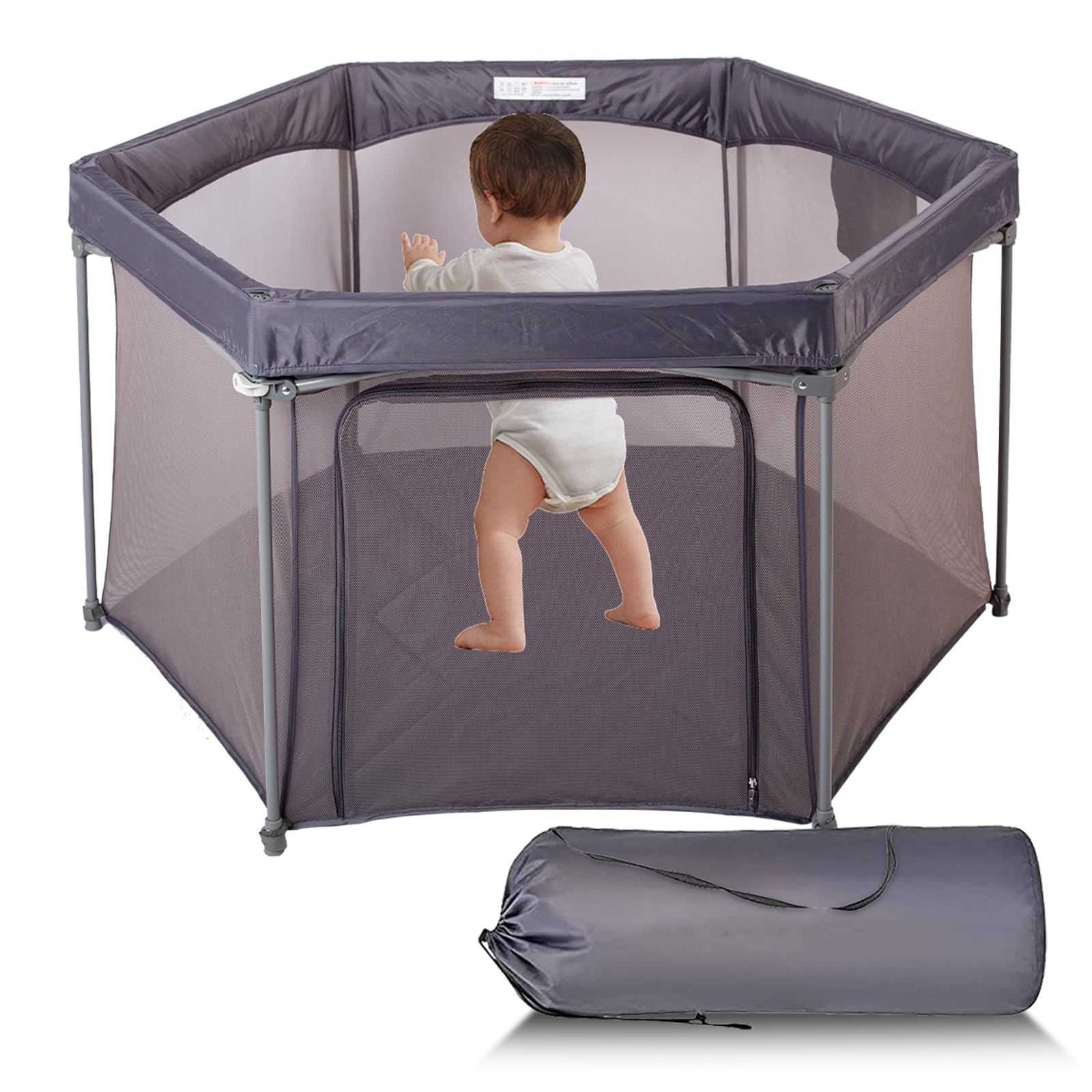 Baby Playpen 53x53 Inch, Indoor/Outdoor Portable Play Yard with Breathable Mesh Walls