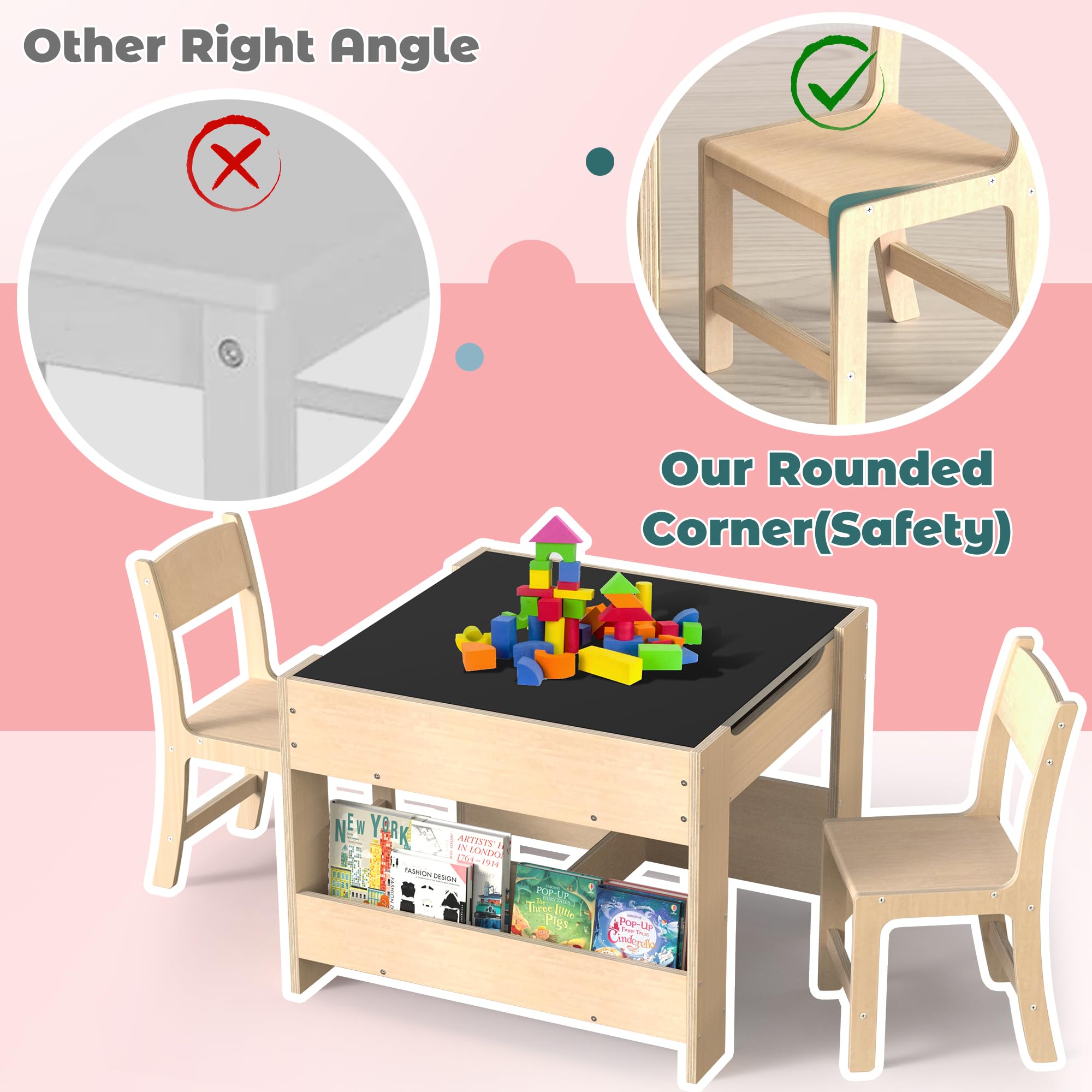 Kids Wooden Activity Desk and Chair Set with Reversible Whiteboard Chalkboard