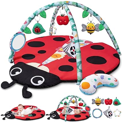 Baby Gym Play Mat, 8-in-1 Tummy Time Mat & Ball Pit with 6 Toys,