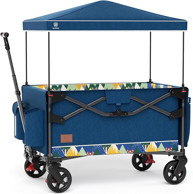 Foldable into Bag Travel Wagon Stroller for 2 Kids & Cargo, Collapsible Toddler Wagon