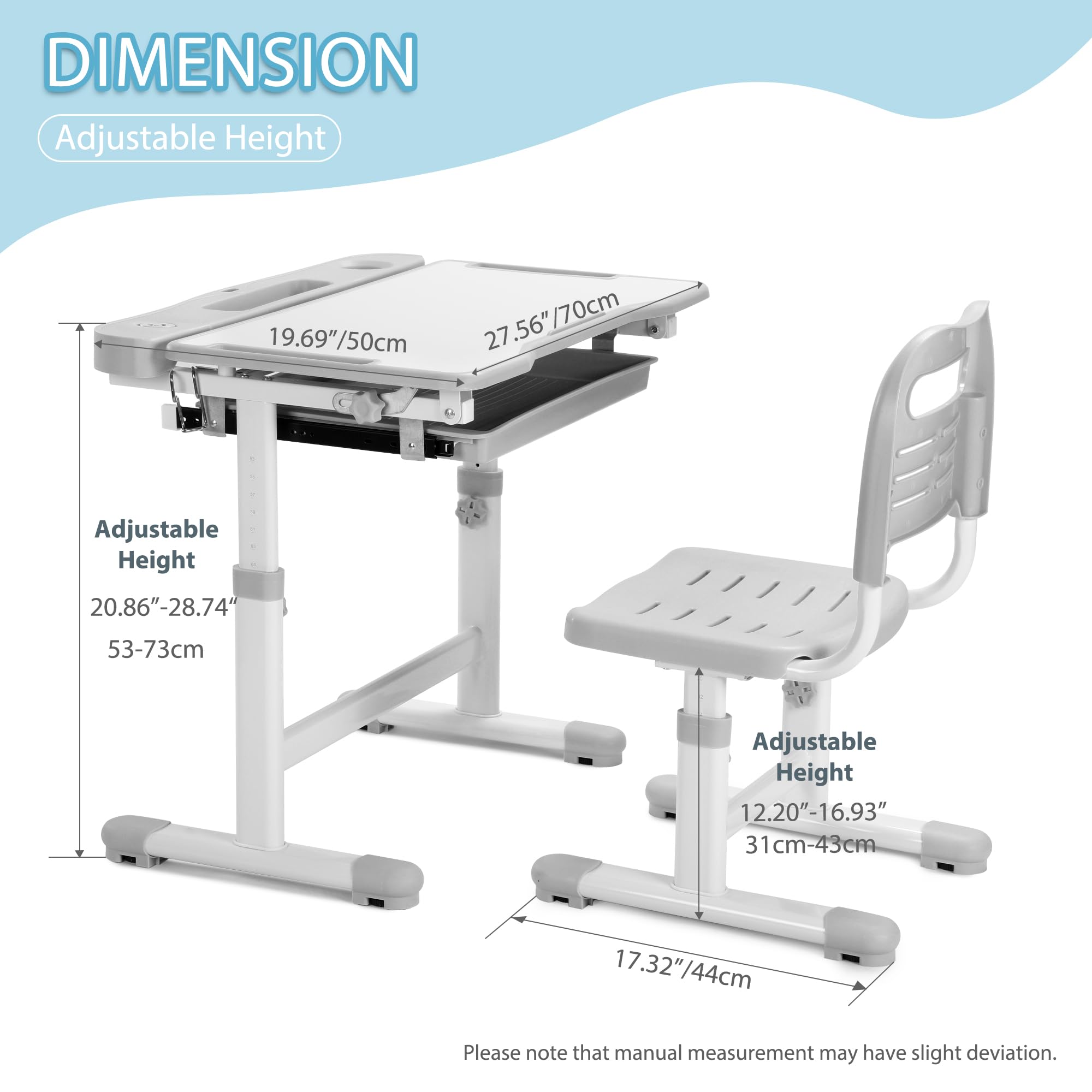 Height Adjustable Kids Desk and Chair Set
