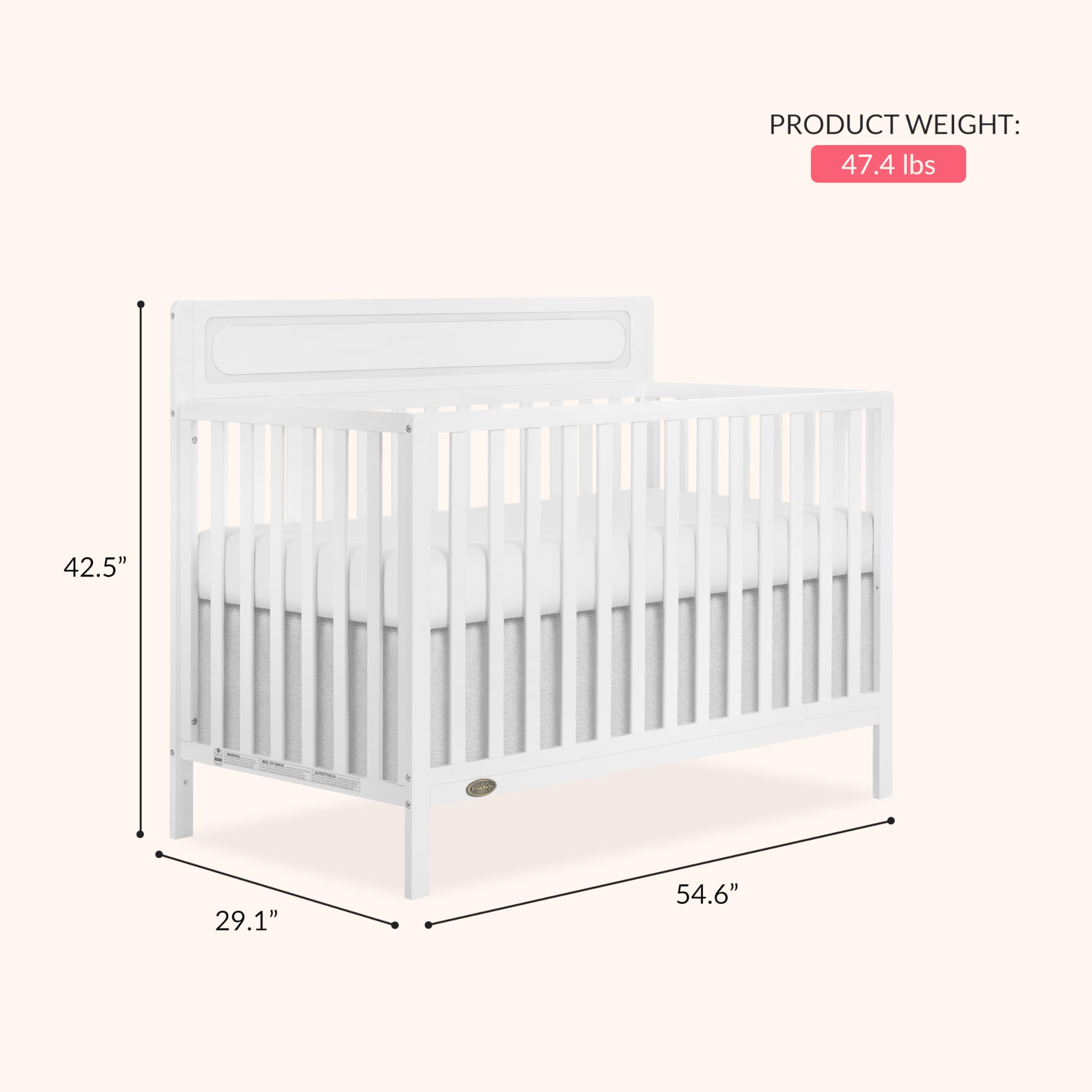5-in-1 Convertible Baby Crib White