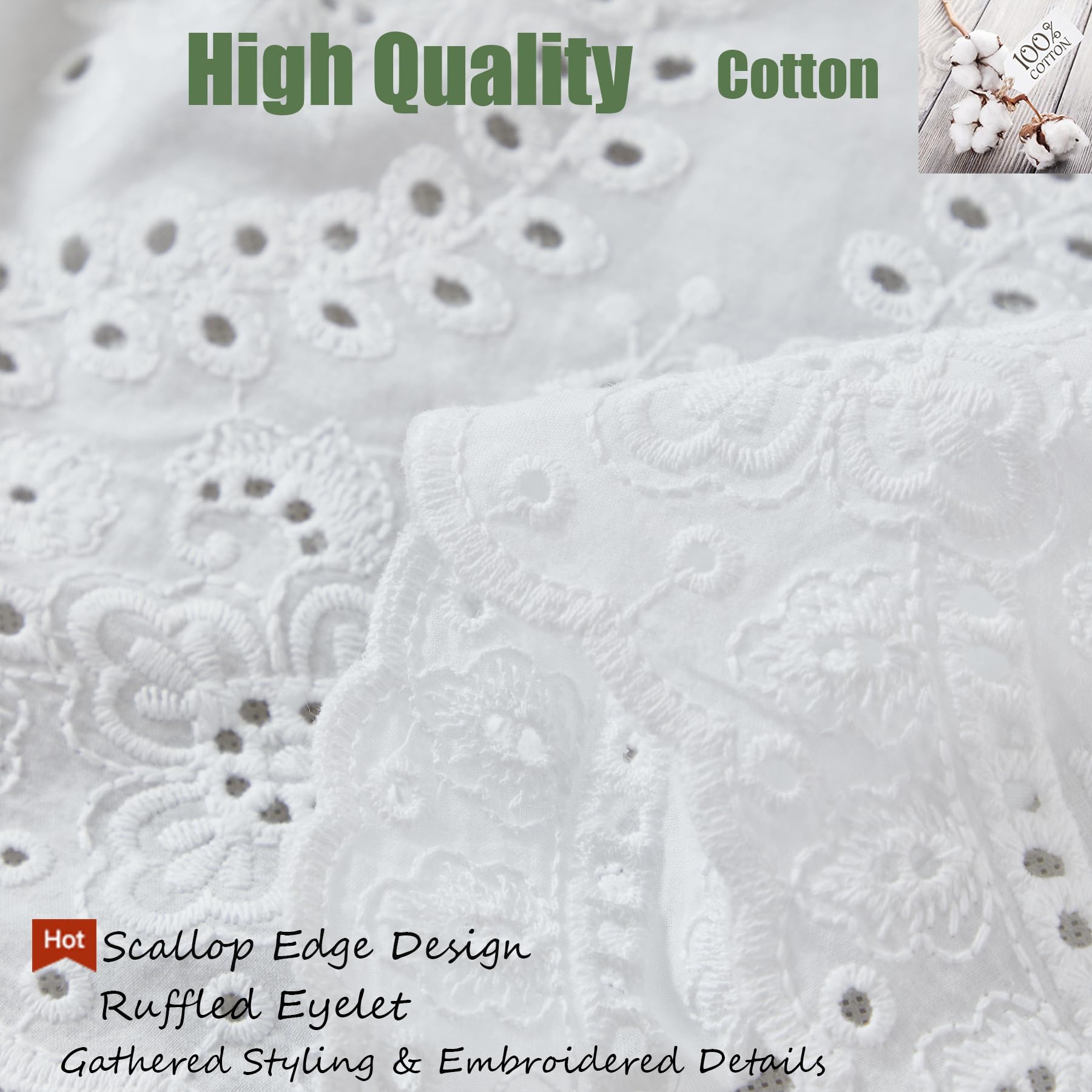 Cotton Lace Crib Bed Skirt with Scalloped Eyelet Ruffles