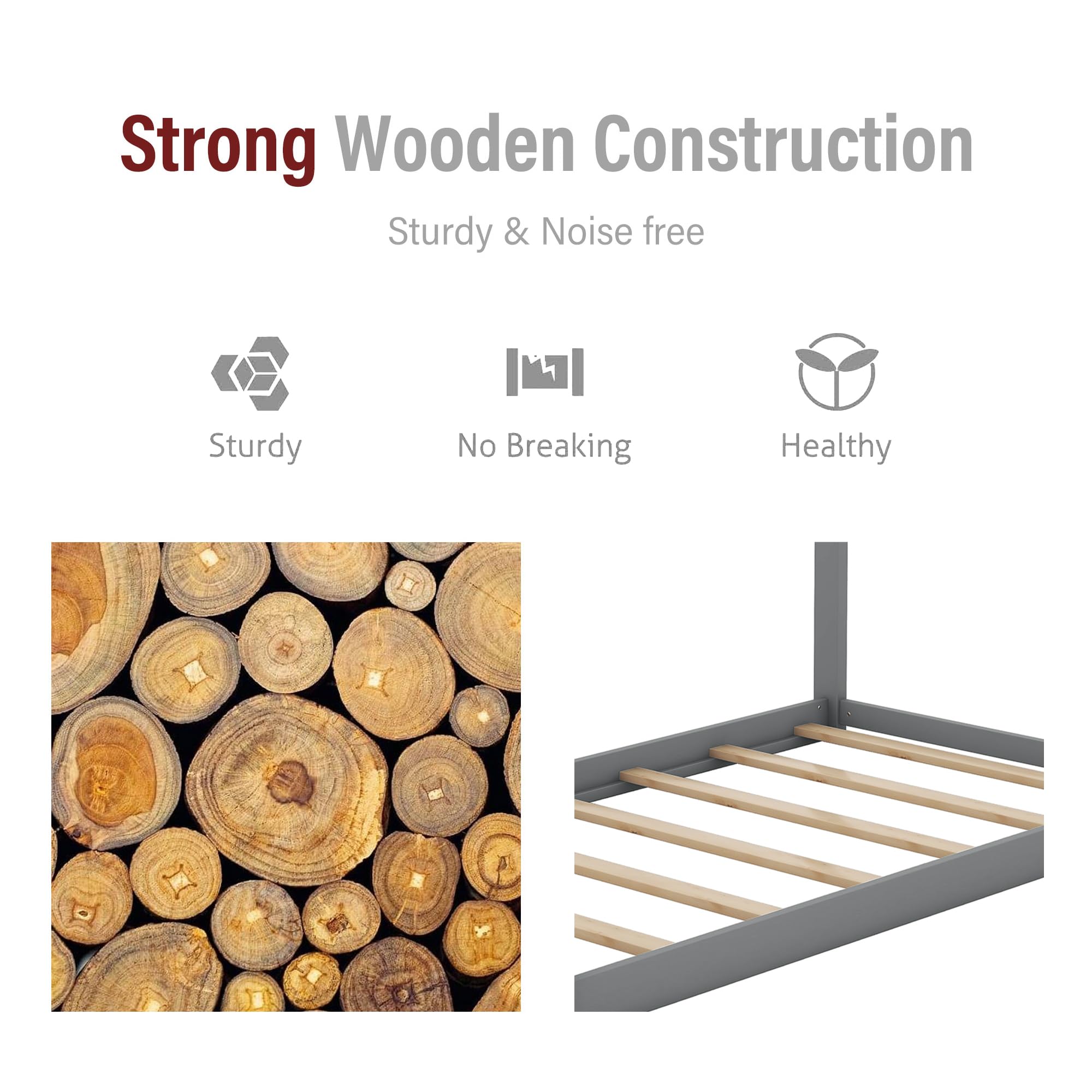 Twin Size Wood House Bed Floor Frame with Slats
