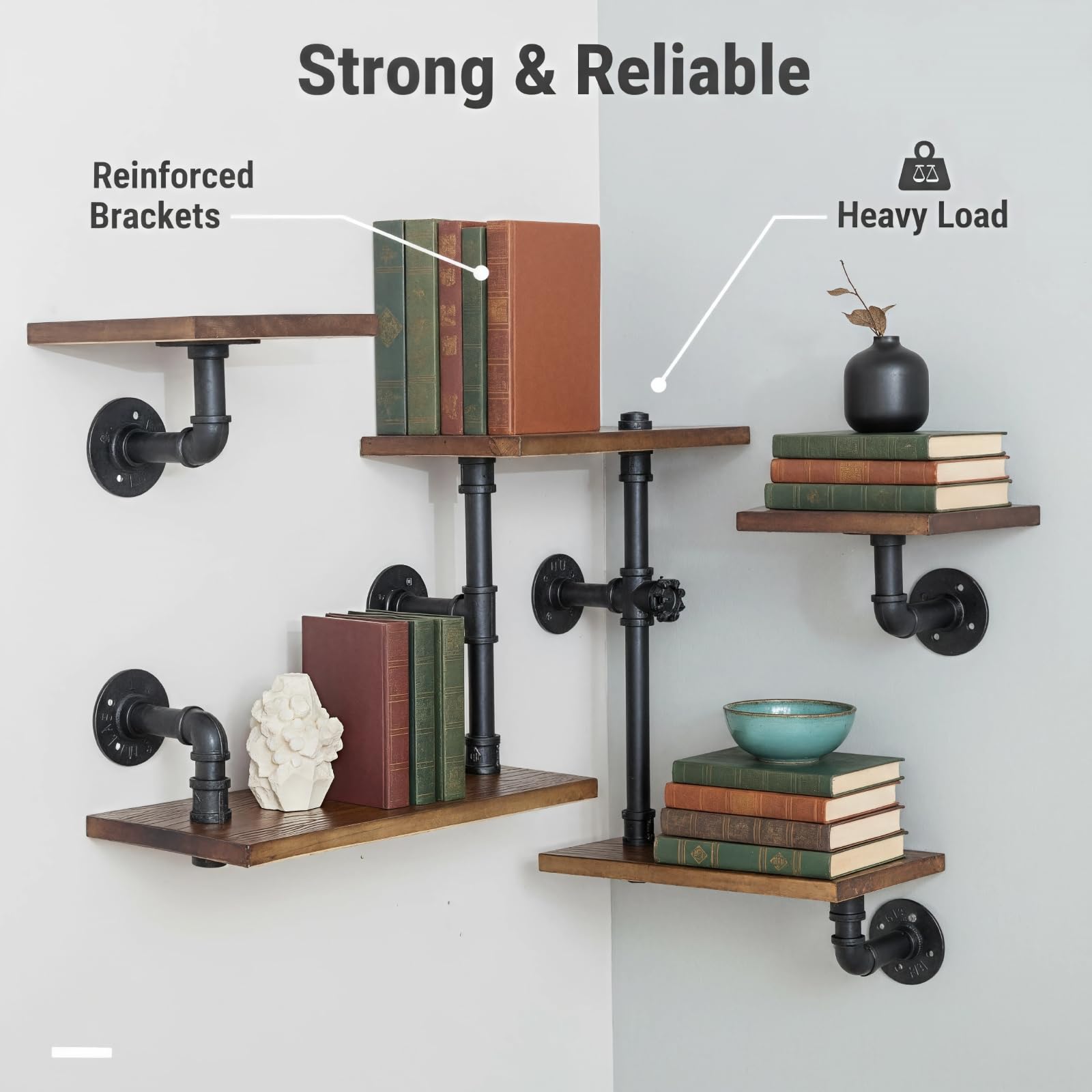 Industrial Wood Ladder Pipe Wall Shelves