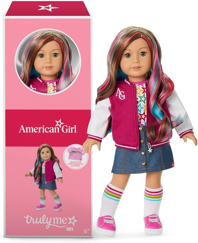 Truly Me 18-inch Doll #116 with Light-Blue Eyes, Wavy Purple-and-Pink Hair, Light Skin
