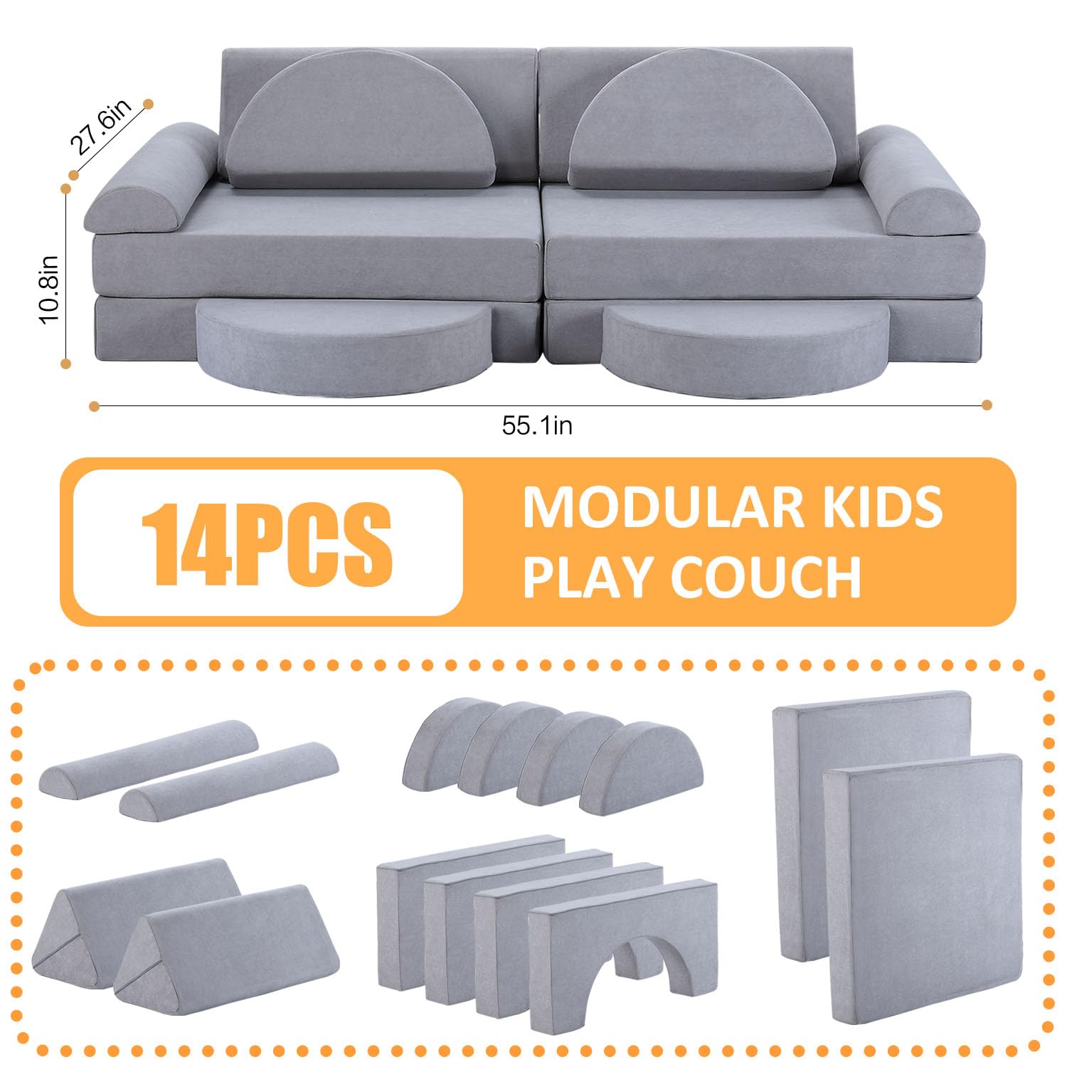 Modular Kids Play Couch Foam Building Blocks Set