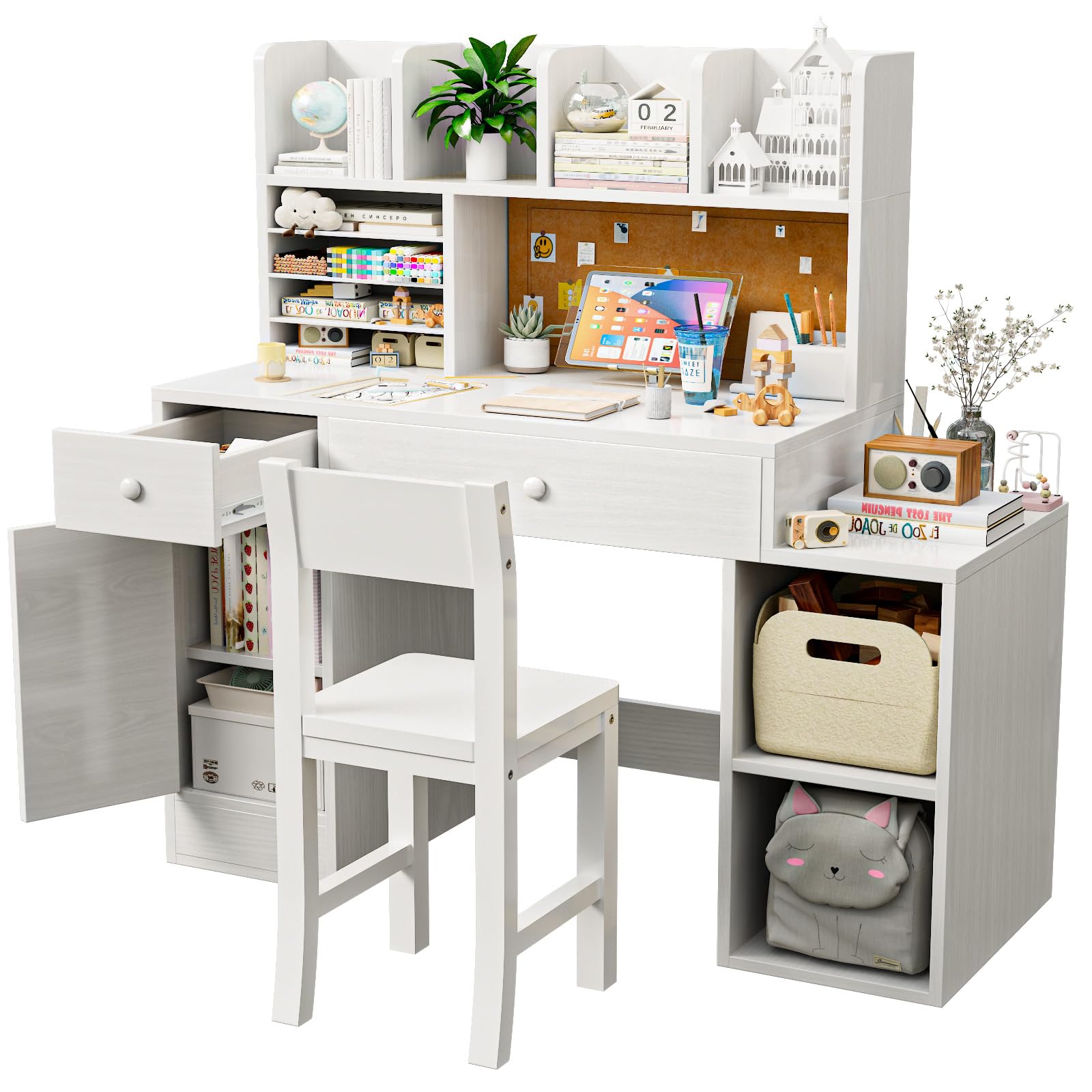 White Wooden Kids Desk and Chair Set, Kids Study Desk