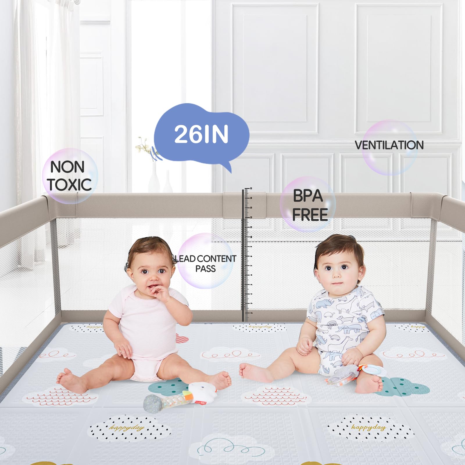 Baby Playpen with Mat 59x59 Inch Extra Large