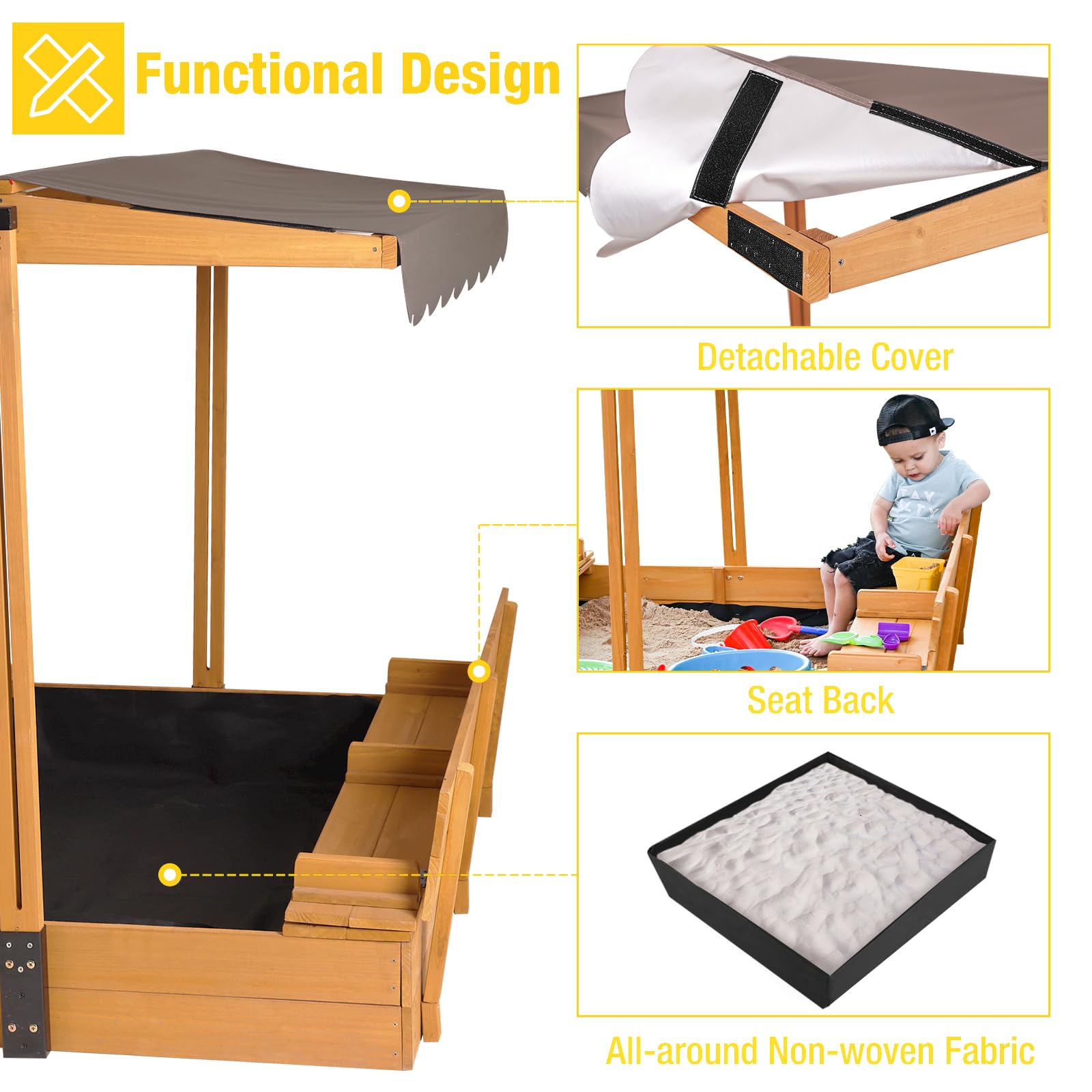 Outdoor Sandbox with Retractable Canopy and Foldable Benches