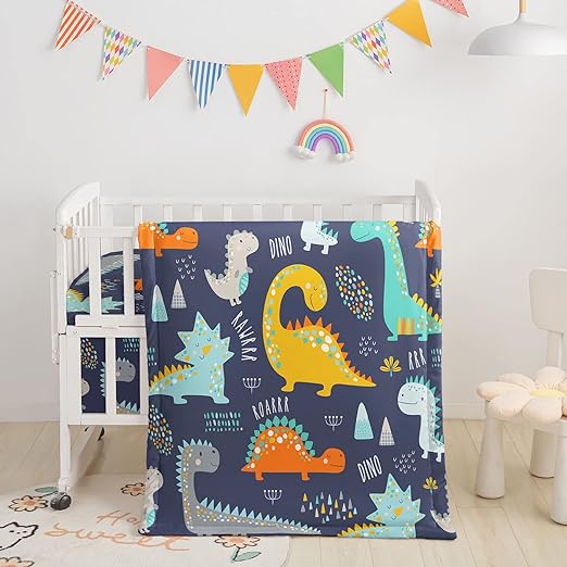 3pcs Nursery Crib Bedding Set with Comforter, Sheet & Skirt