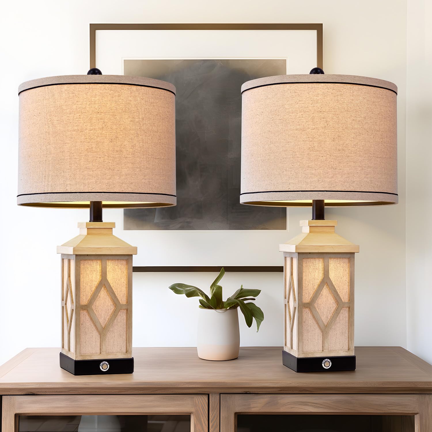 23.5" Touch Table Lamps for Living Room Set of 2 Farmhouse Bedside Lamps