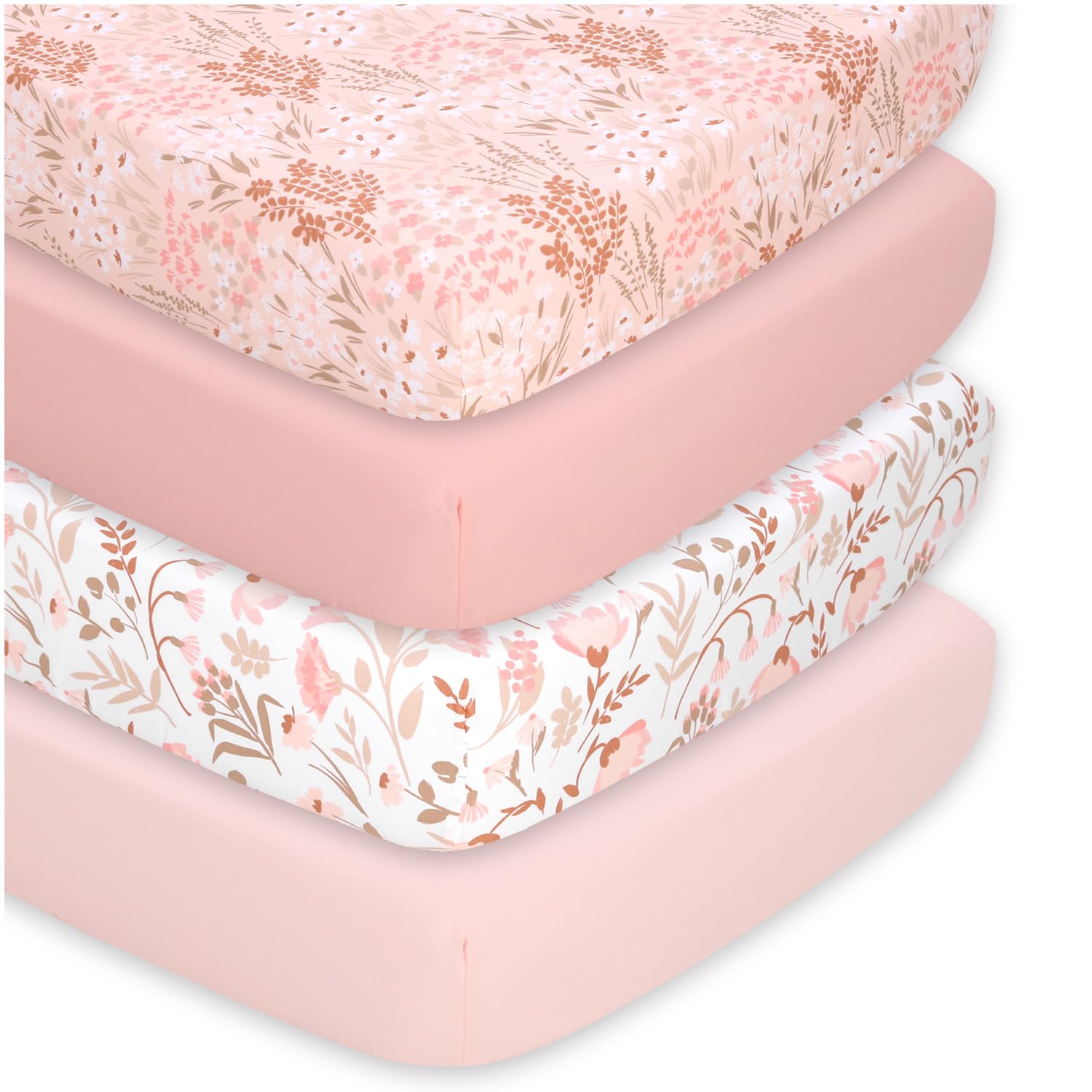 4-Pack Fitted Crib Sheets - Whimsical Floral Pink