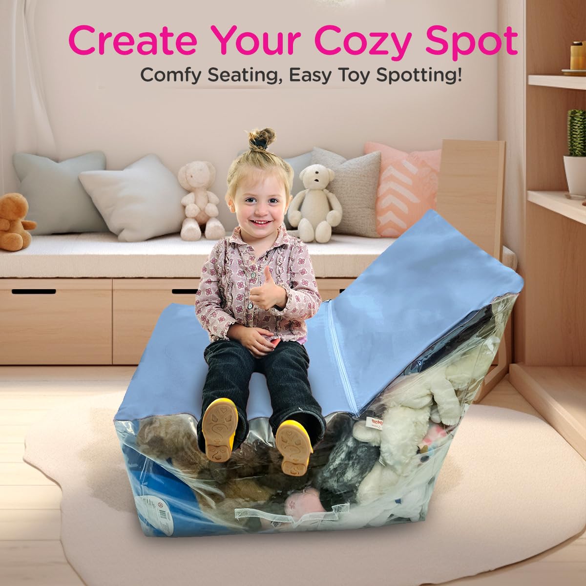 Stuffed Animal Storage Chair Bean Bag with Clear Window