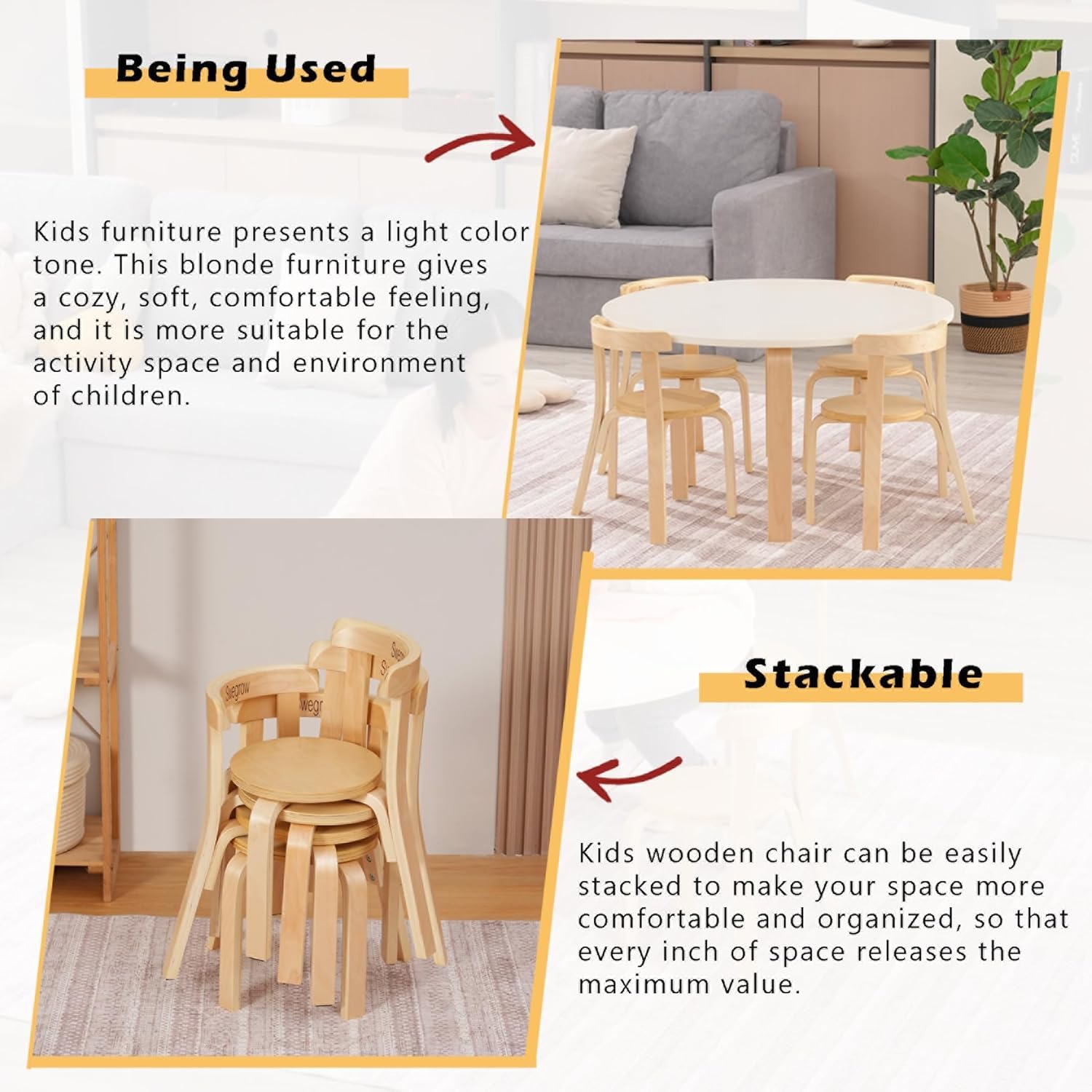 Wooden Kids Chair Set of 4 for Toddlers