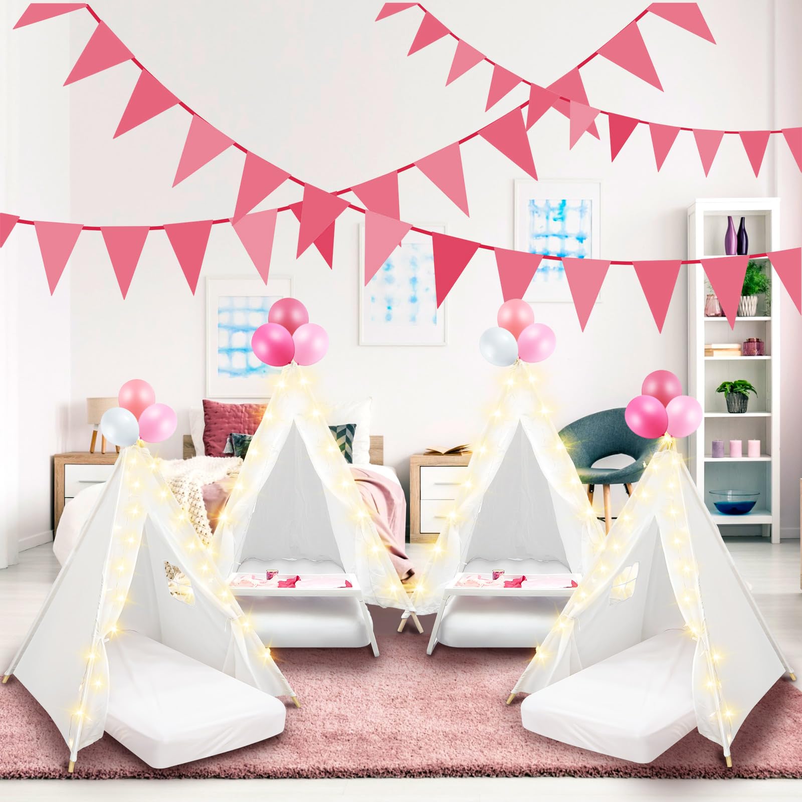 Kids Sleepover Teepee Tent Set with Air Mattress and Lights