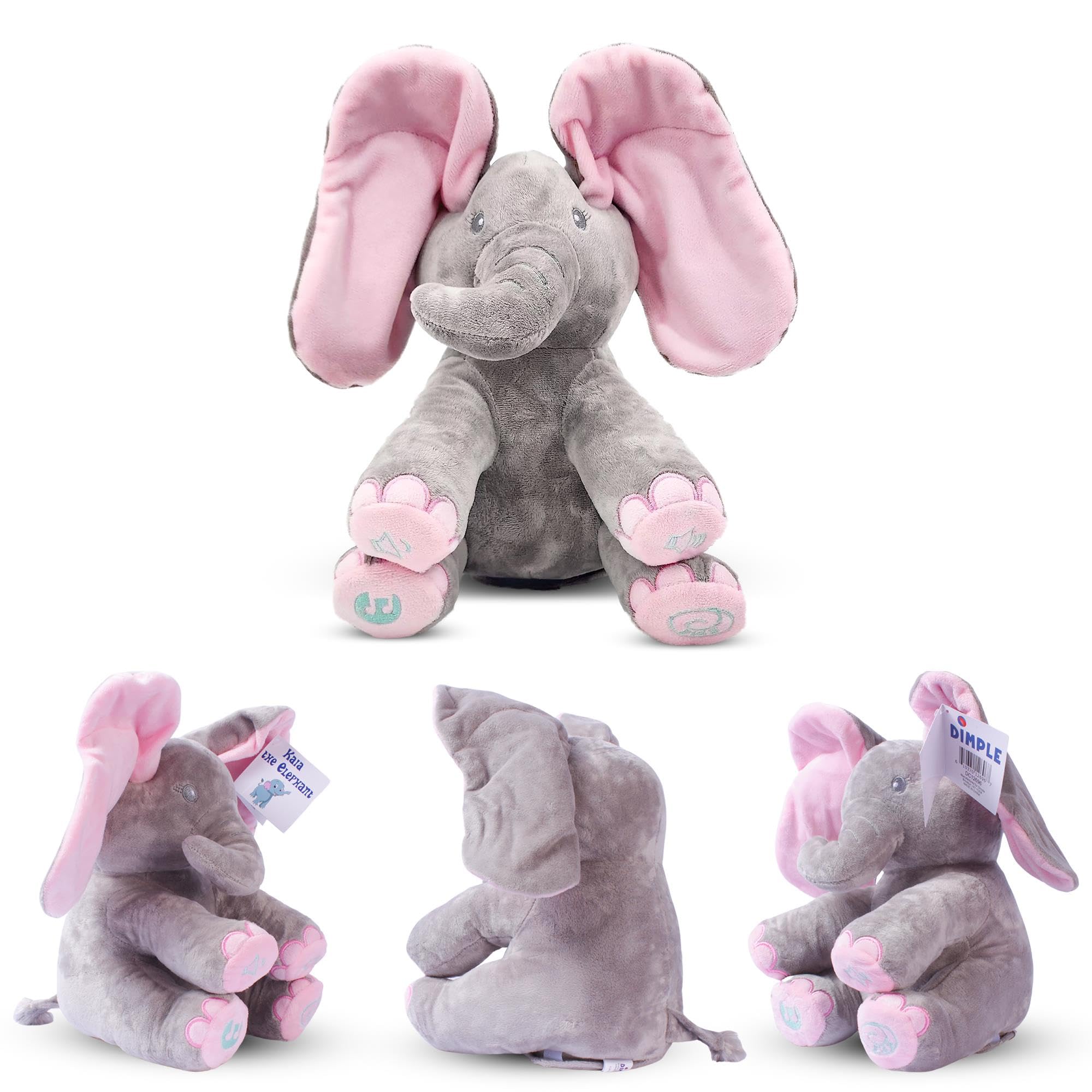 Kaia Peek A Boo Elephant Toy, Interactive Singing Stuffed Elephant Plush with Moving Ears