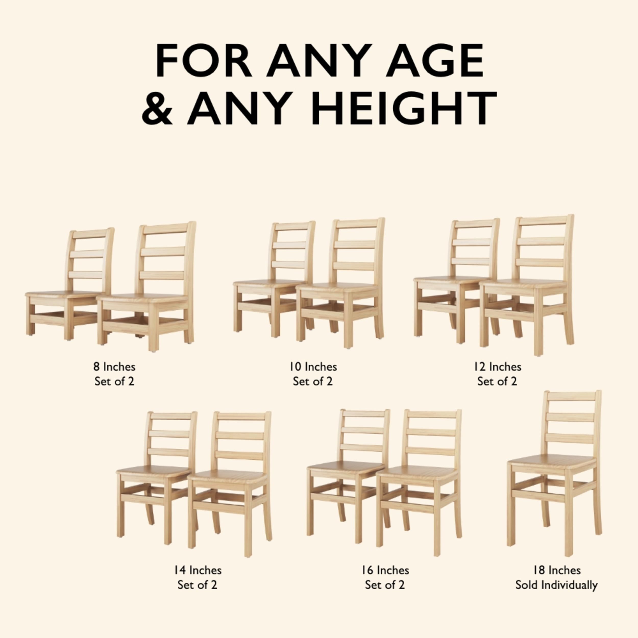 16" Wooden Ladderback School Chair - 2 Pack