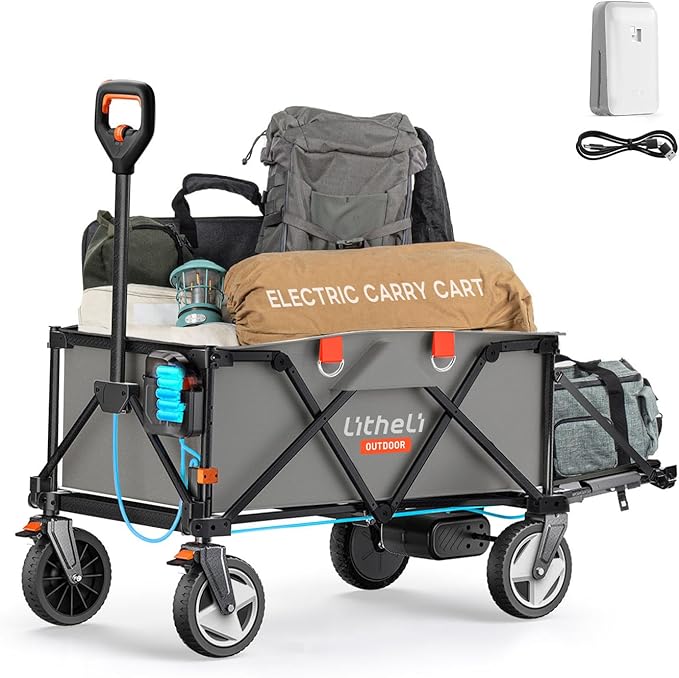 Electric Utility Wagon Cart, 200L Capacity, 300 lbs Load, Foldable Heavy-Duty Design