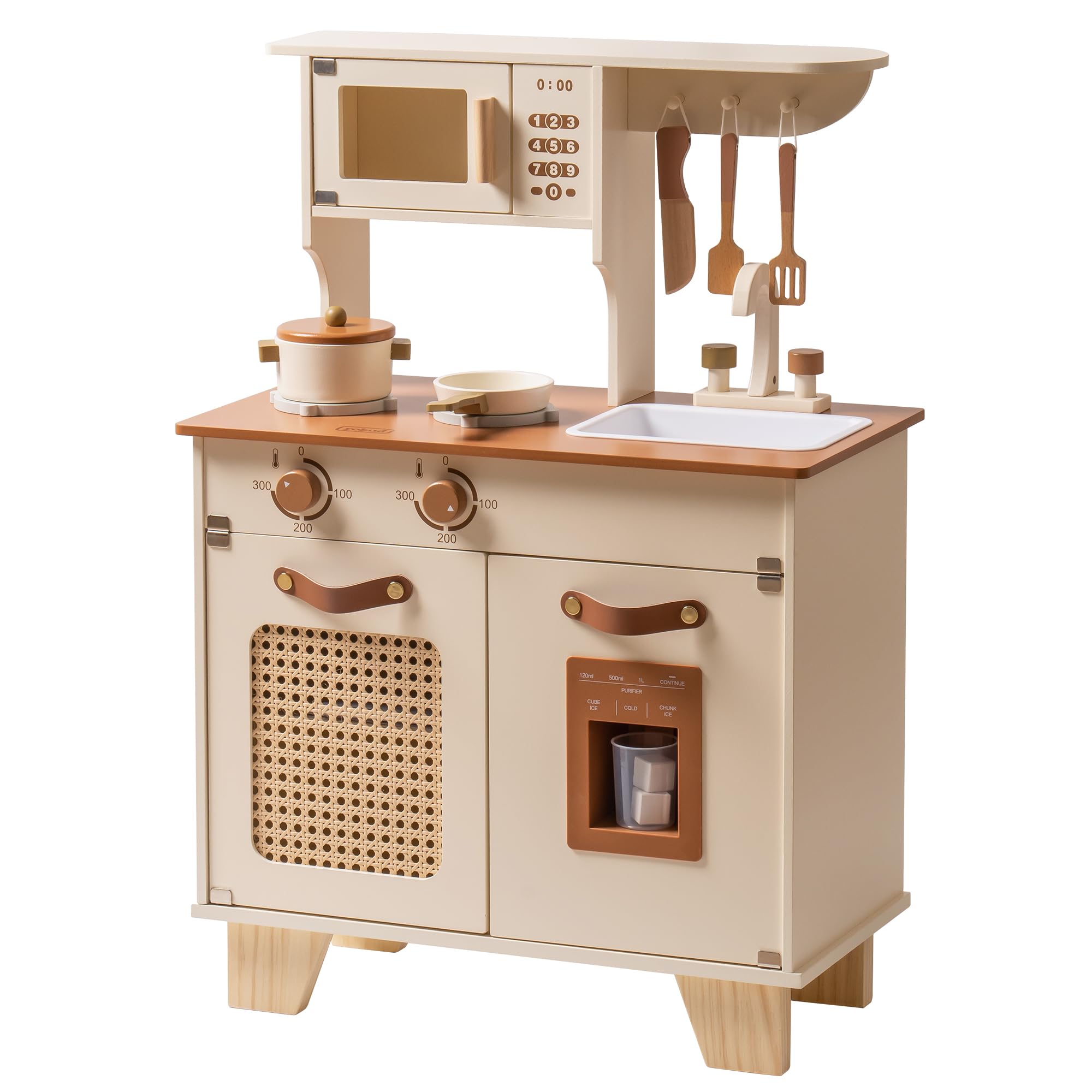Wooden Play Kitchen Set with Ice Dispenser
