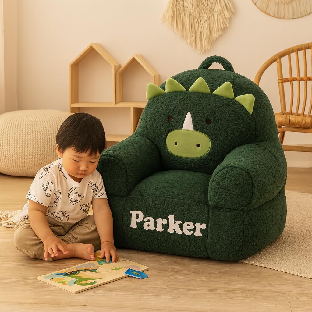 Personalized Plush Dinosaur Toddler Chair – Soft Kids Accent Chair for Boys & Girls