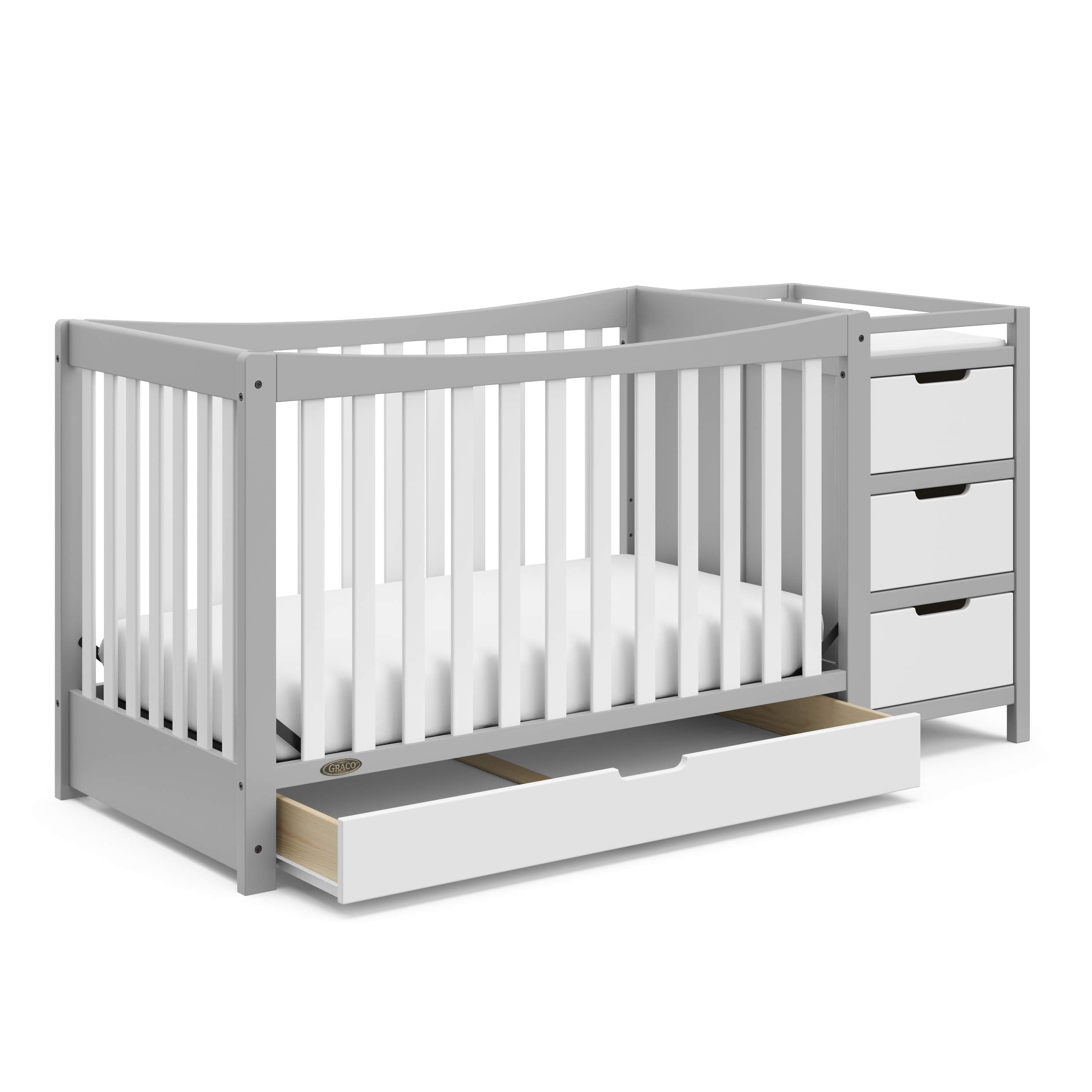 4-In-1 Convertible Crib & Changer With Drawer (Pebble Gray & White)