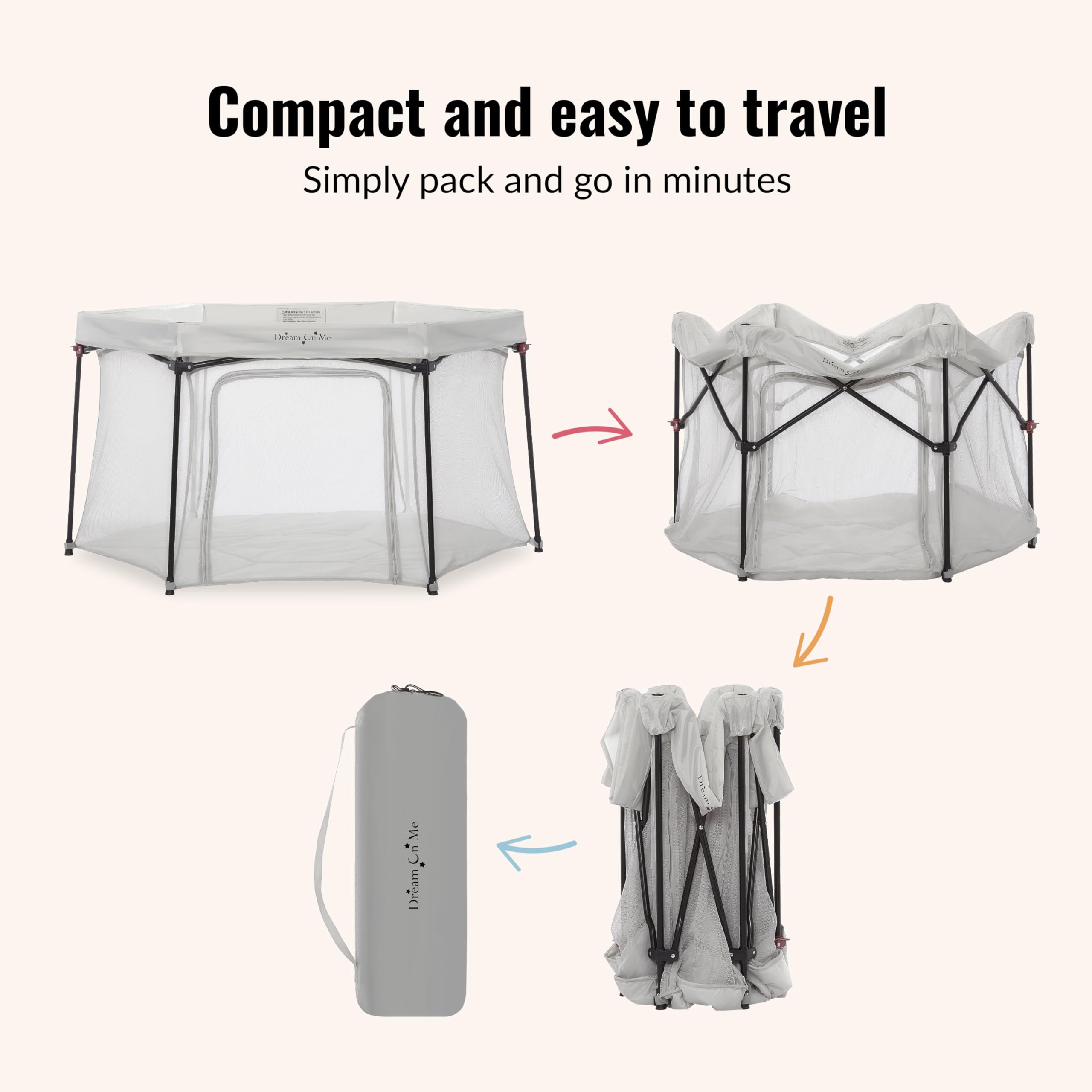 Hexagon Baby Playpen with Mesh Sides and Zipper Door